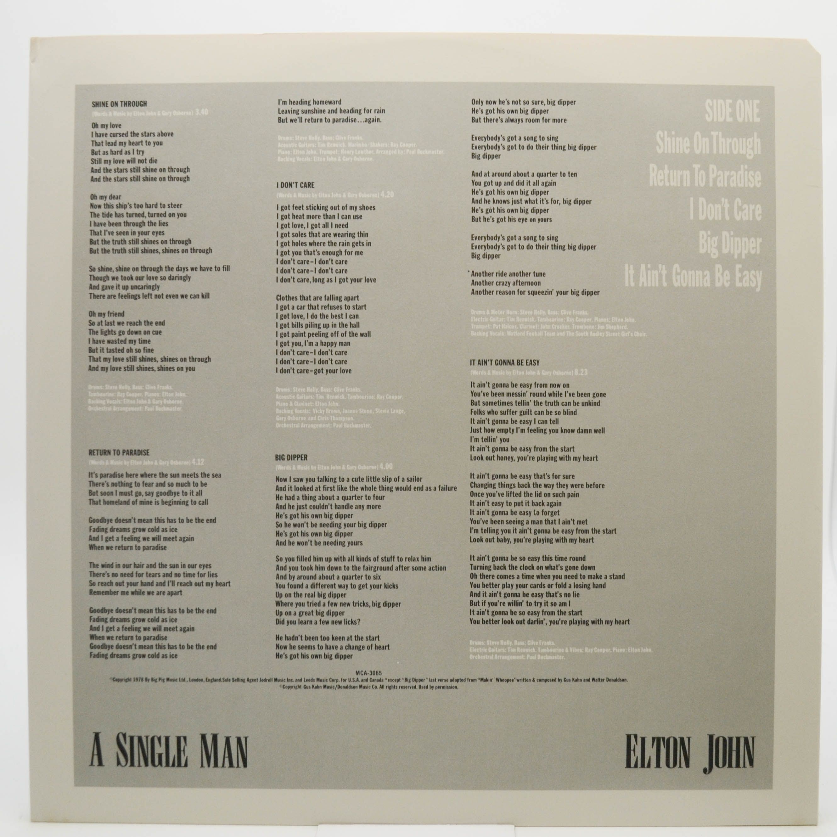 Elton John — A Single Man (USA), 1978