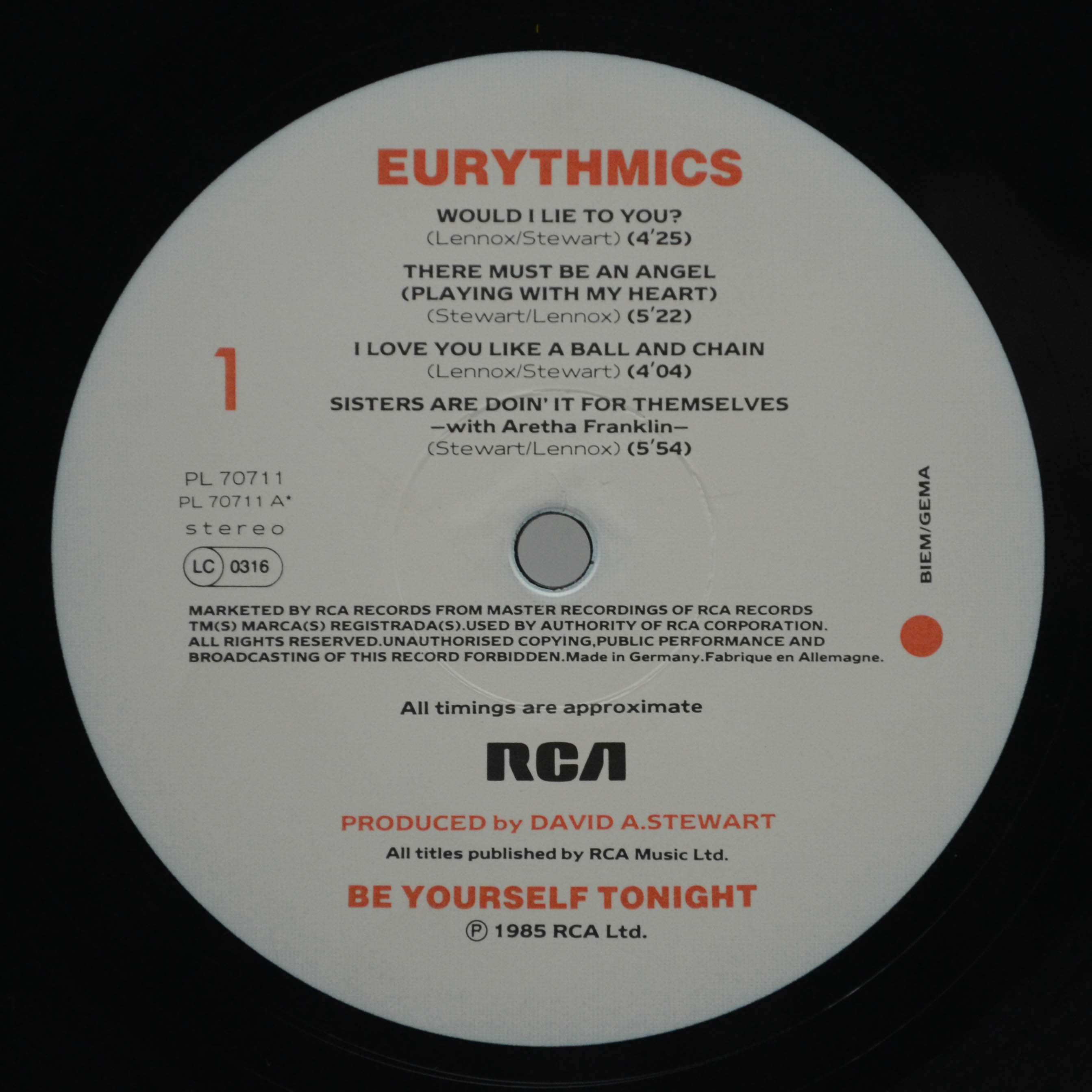 Eurythmics — Be Yourself Tonight, 1985