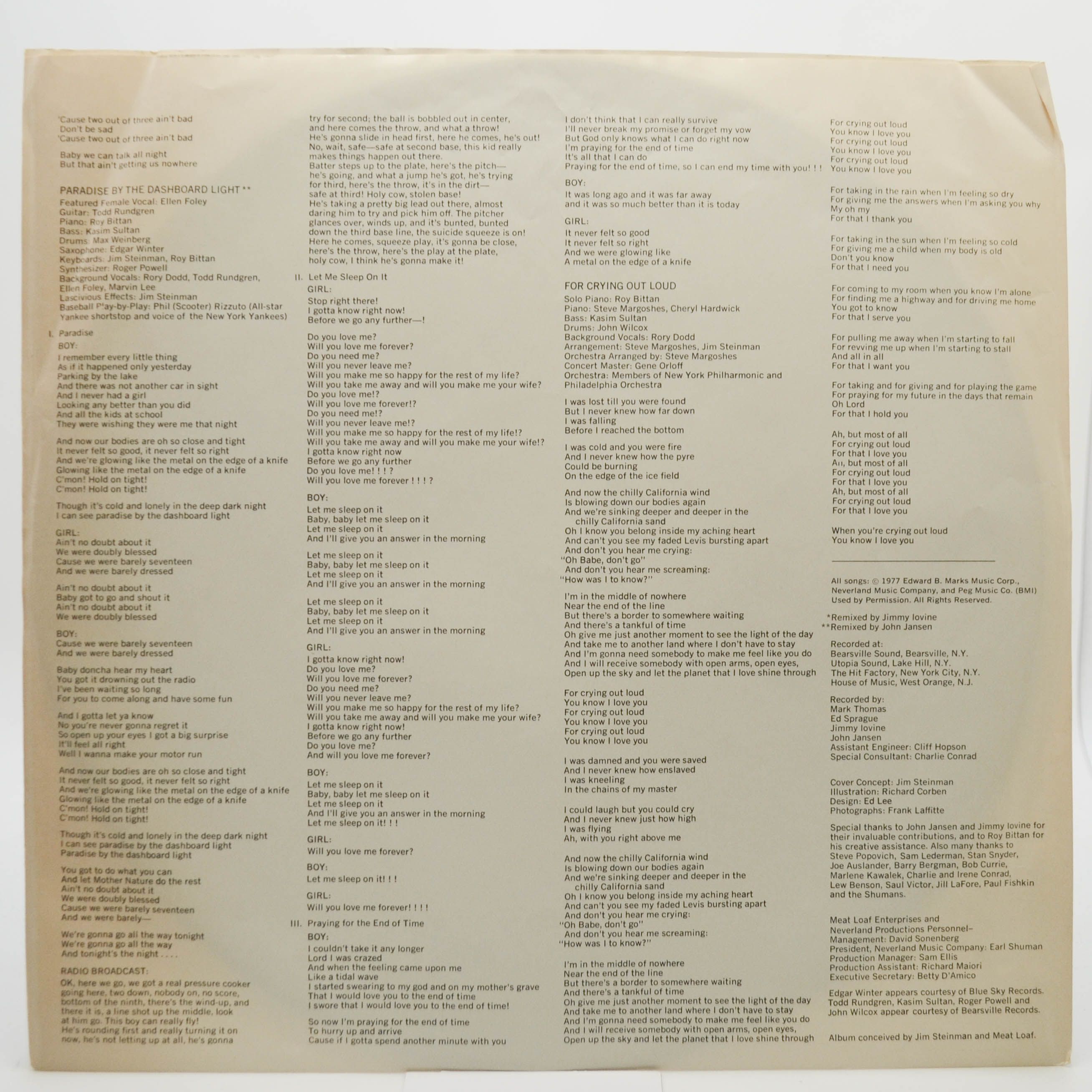 Meat Loaf — Bat Out Of Hell, 1977