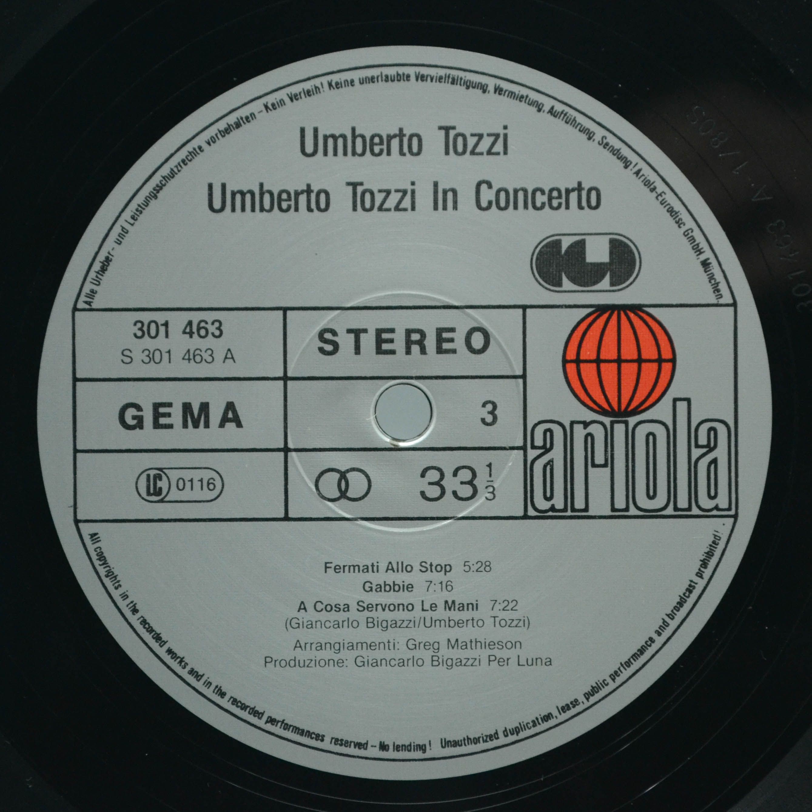 Umberto Tozzi — In Concerto (2LP), 1980