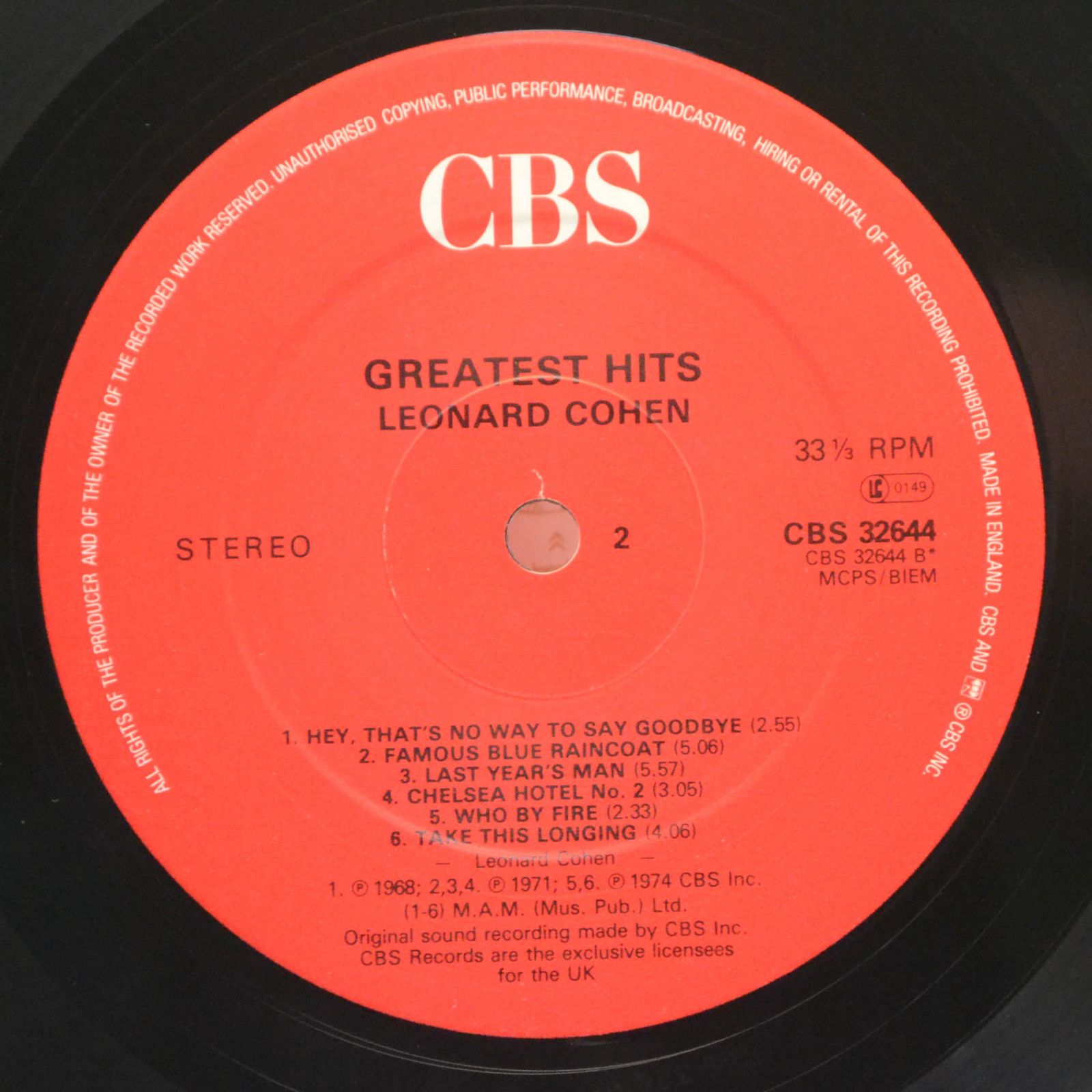 Leonard Cohen — Greatest Hits (UK), 1975