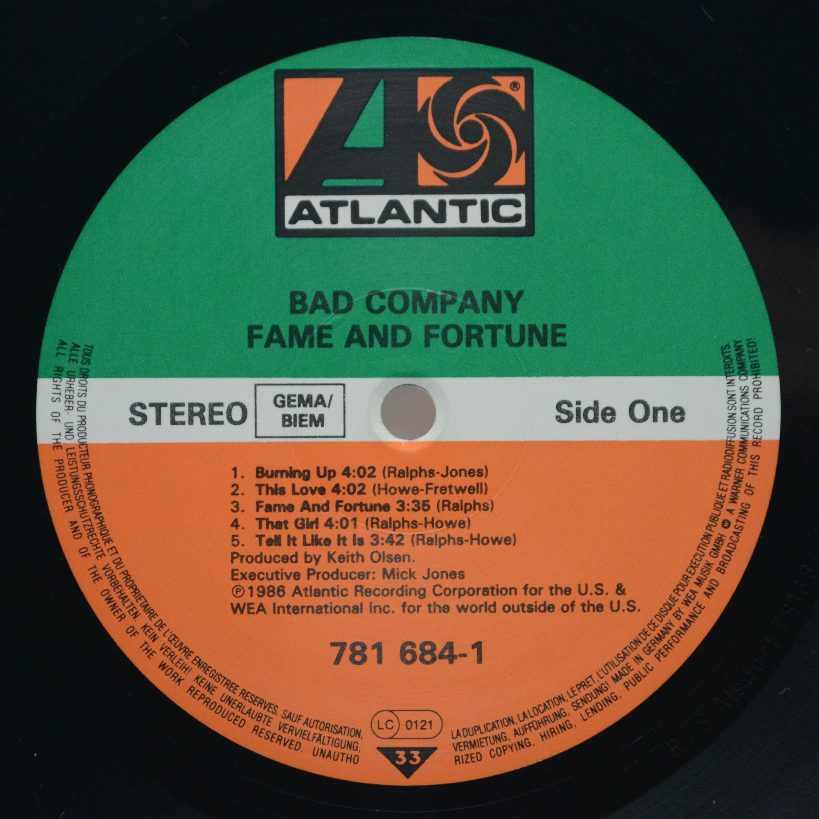 Bad Company — Fame And Fortune, 1986