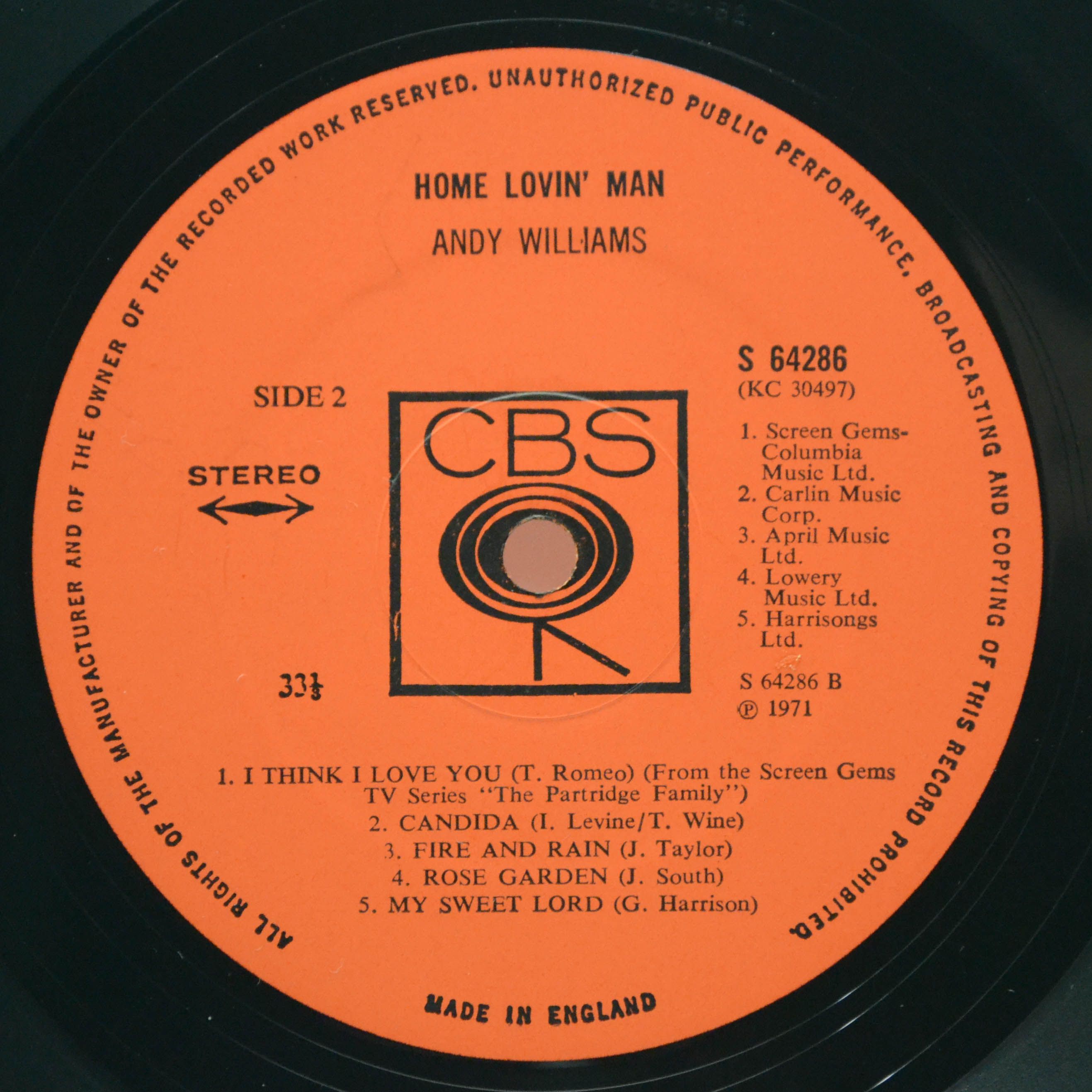 Andy Williams — Home Lovin' Man (UK), 1971