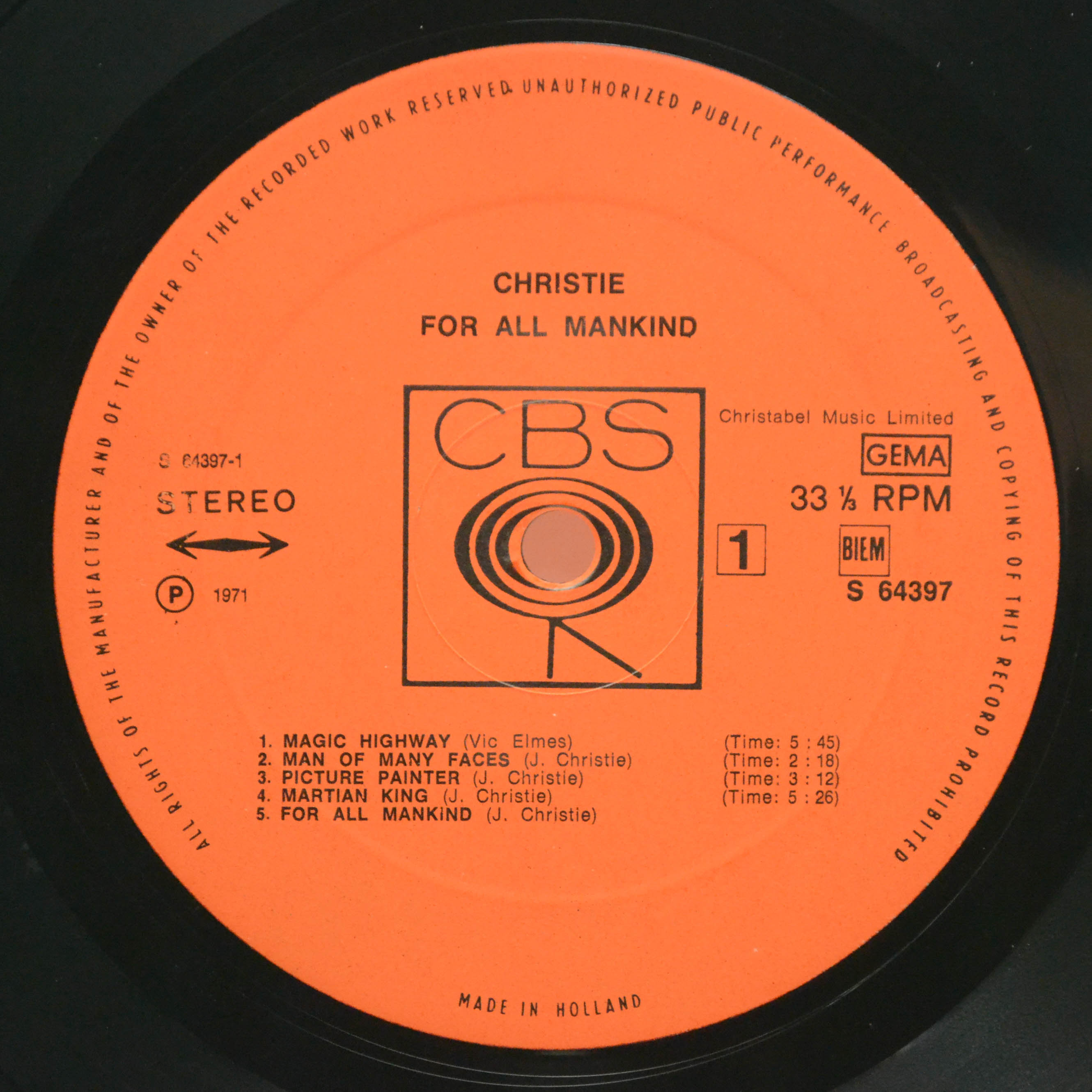 Christie — For All Mankind, 1971