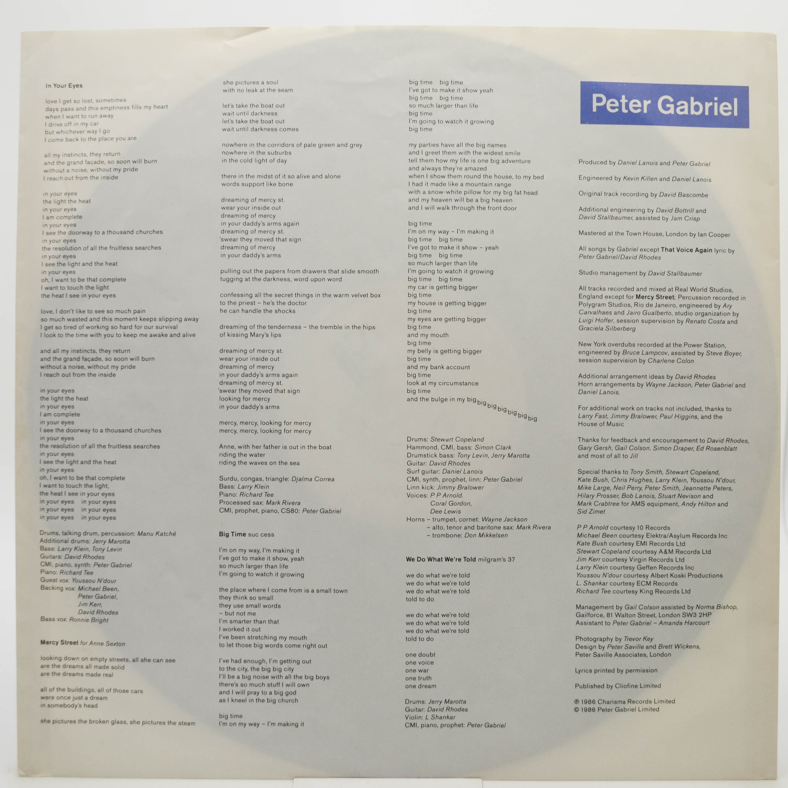 Peter Gabriel — So, 1986