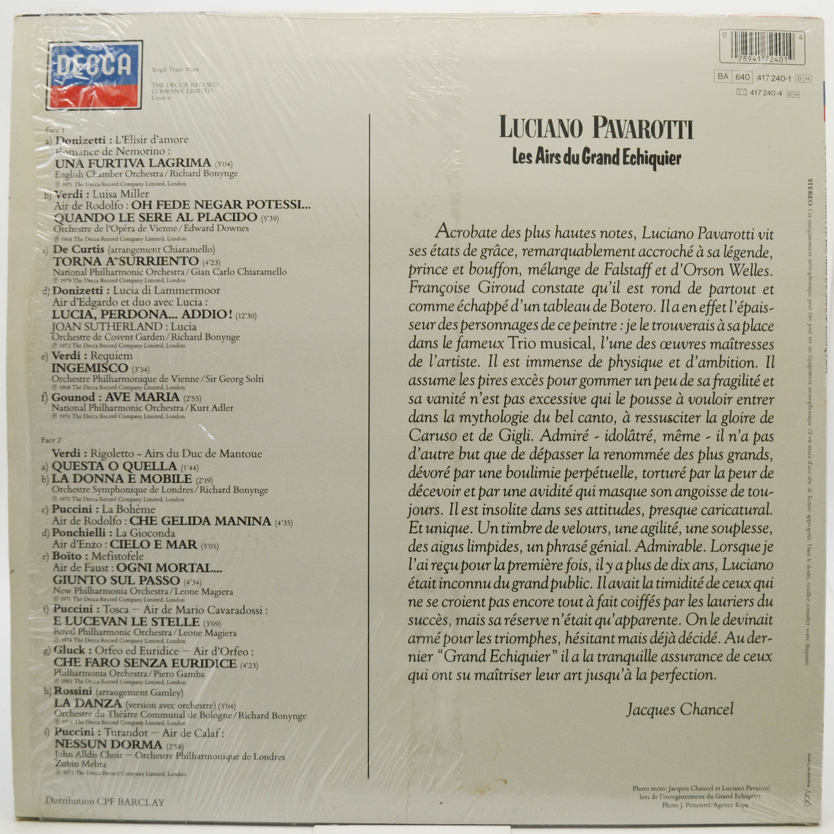 Luciano Pavarotti — Les Airs Du Grand Echiquier, 1986