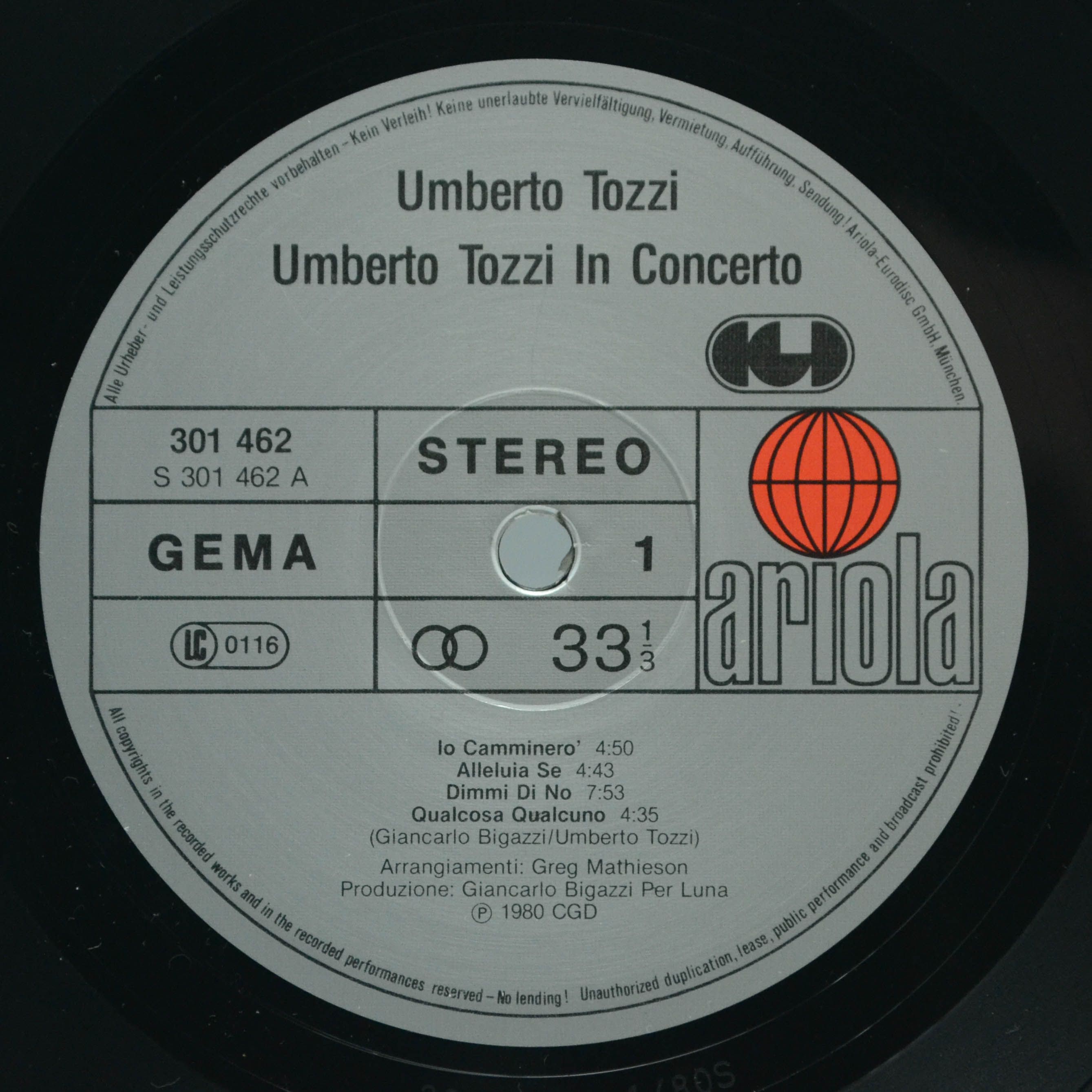Umberto Tozzi — In Concerto (2LP), 1980