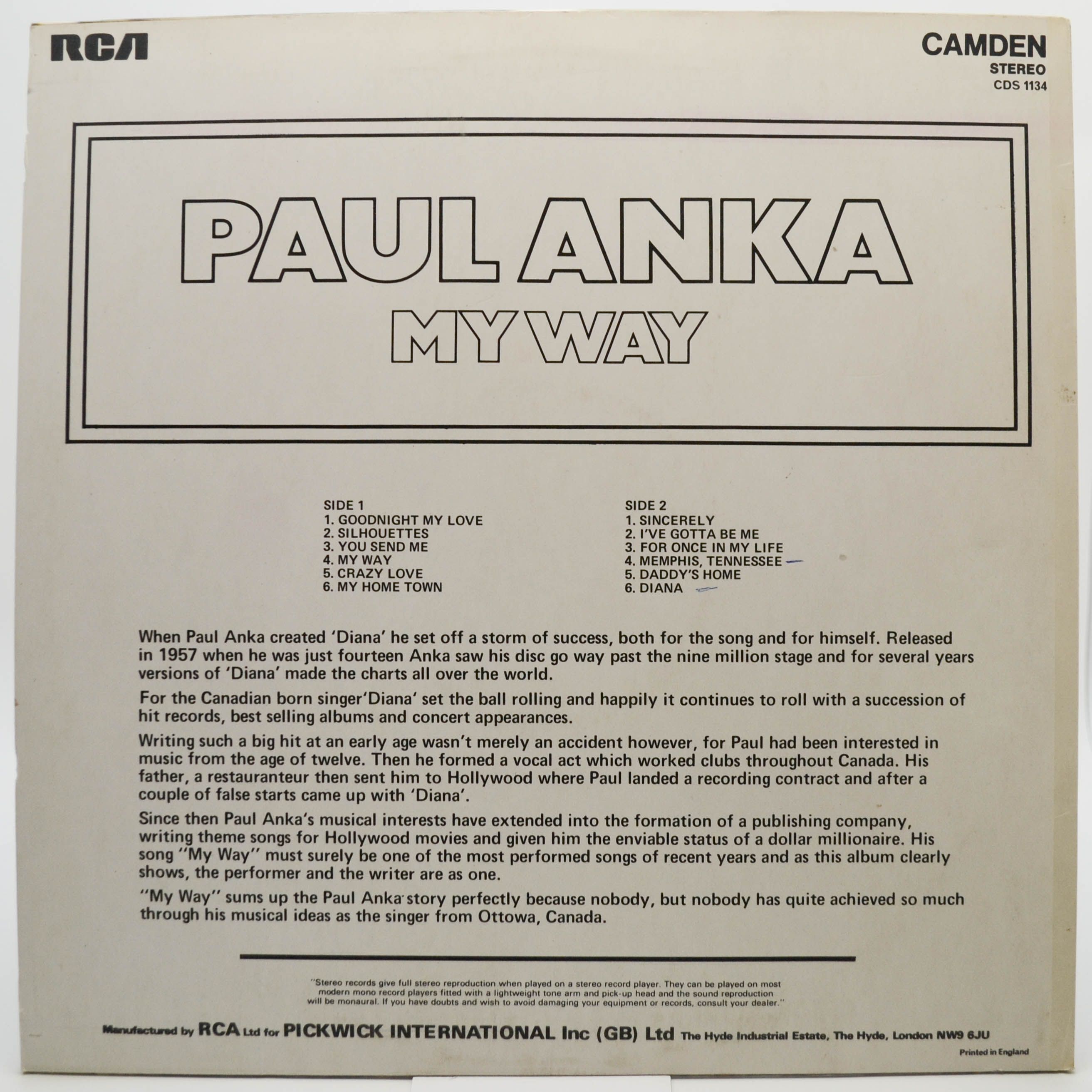 Paul Anka — My Way (UK), 1974