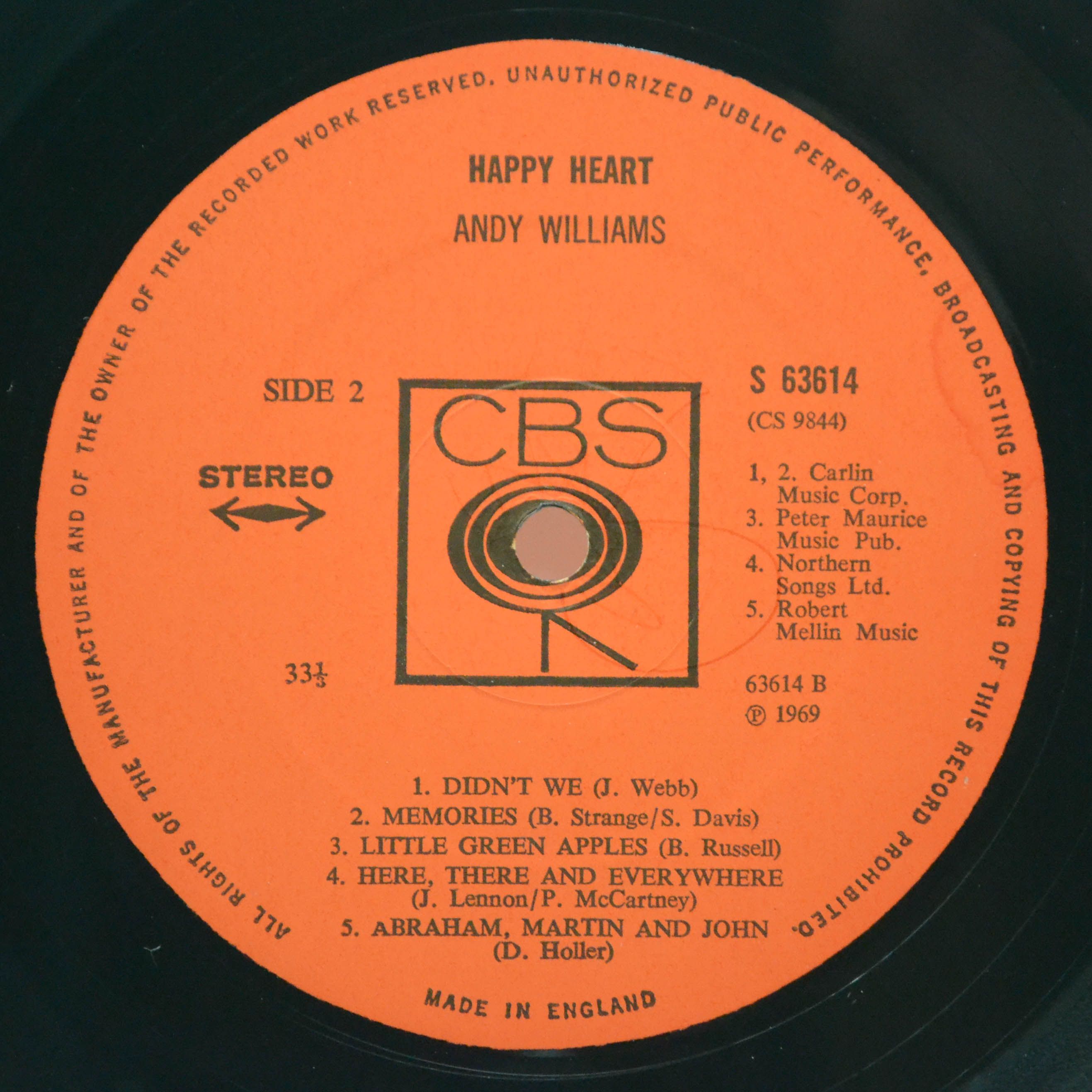 Andy Williams — Happy Heart (UK), 1969
