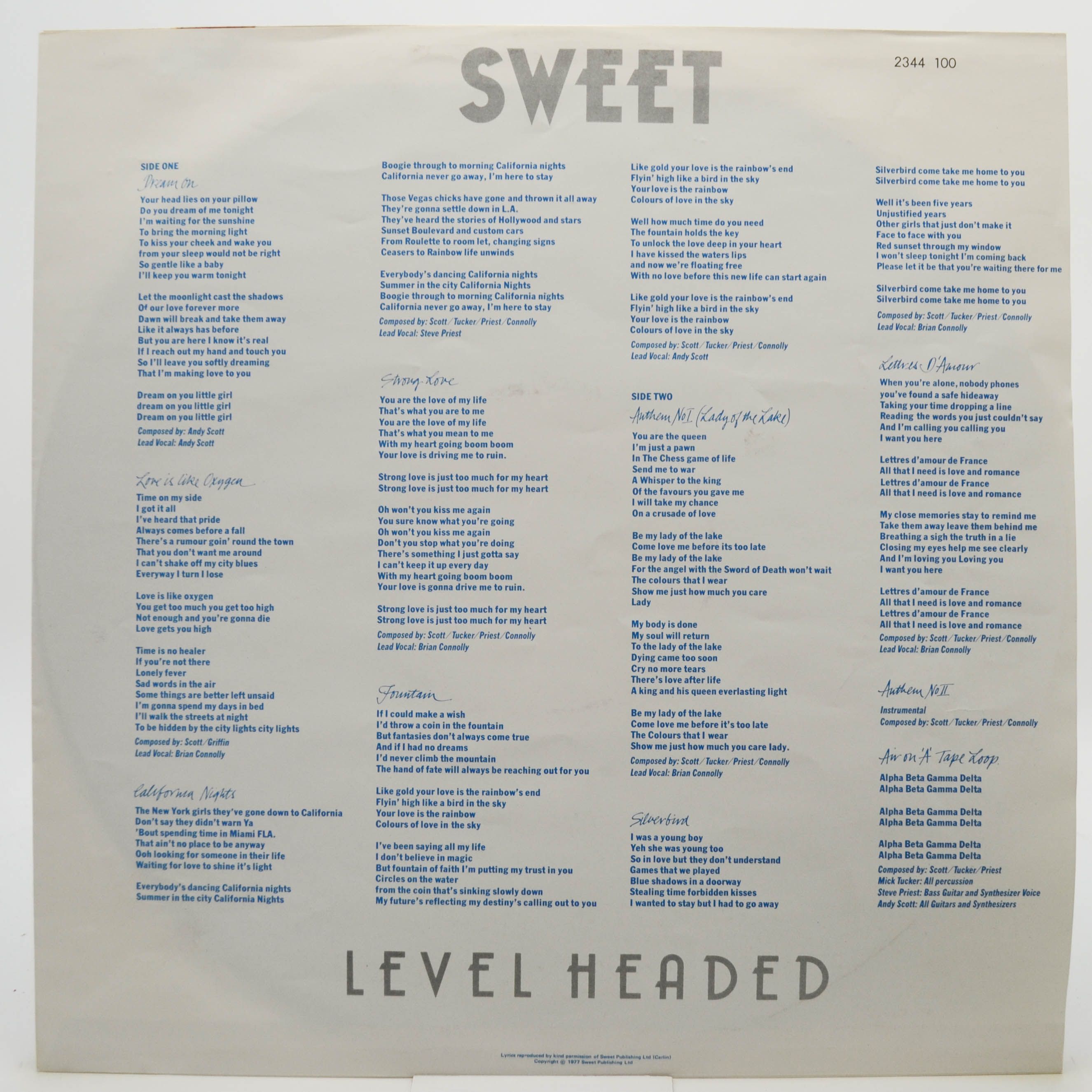 Sweet — Level Headed, 1978