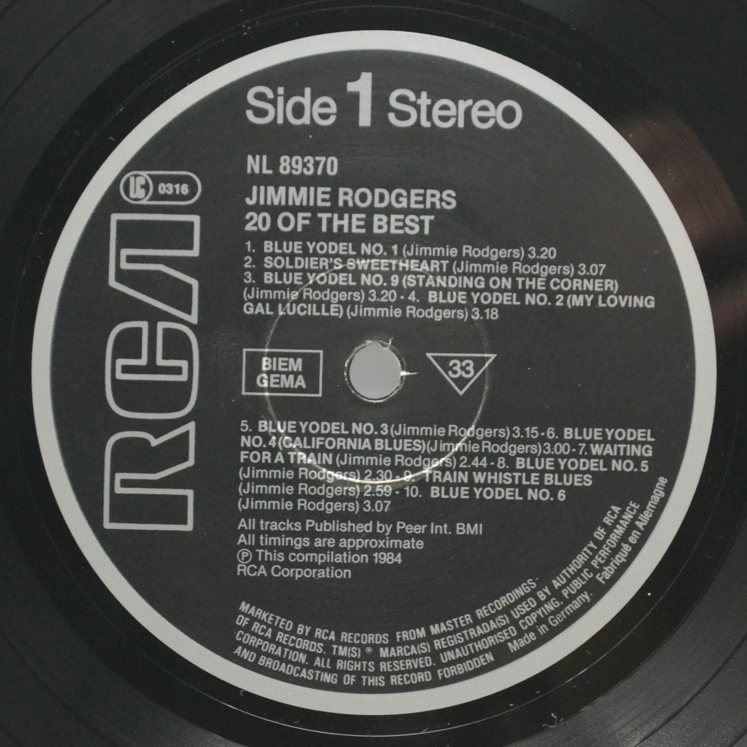 Jimmie Rodgers — 20 Of The Best, 1984