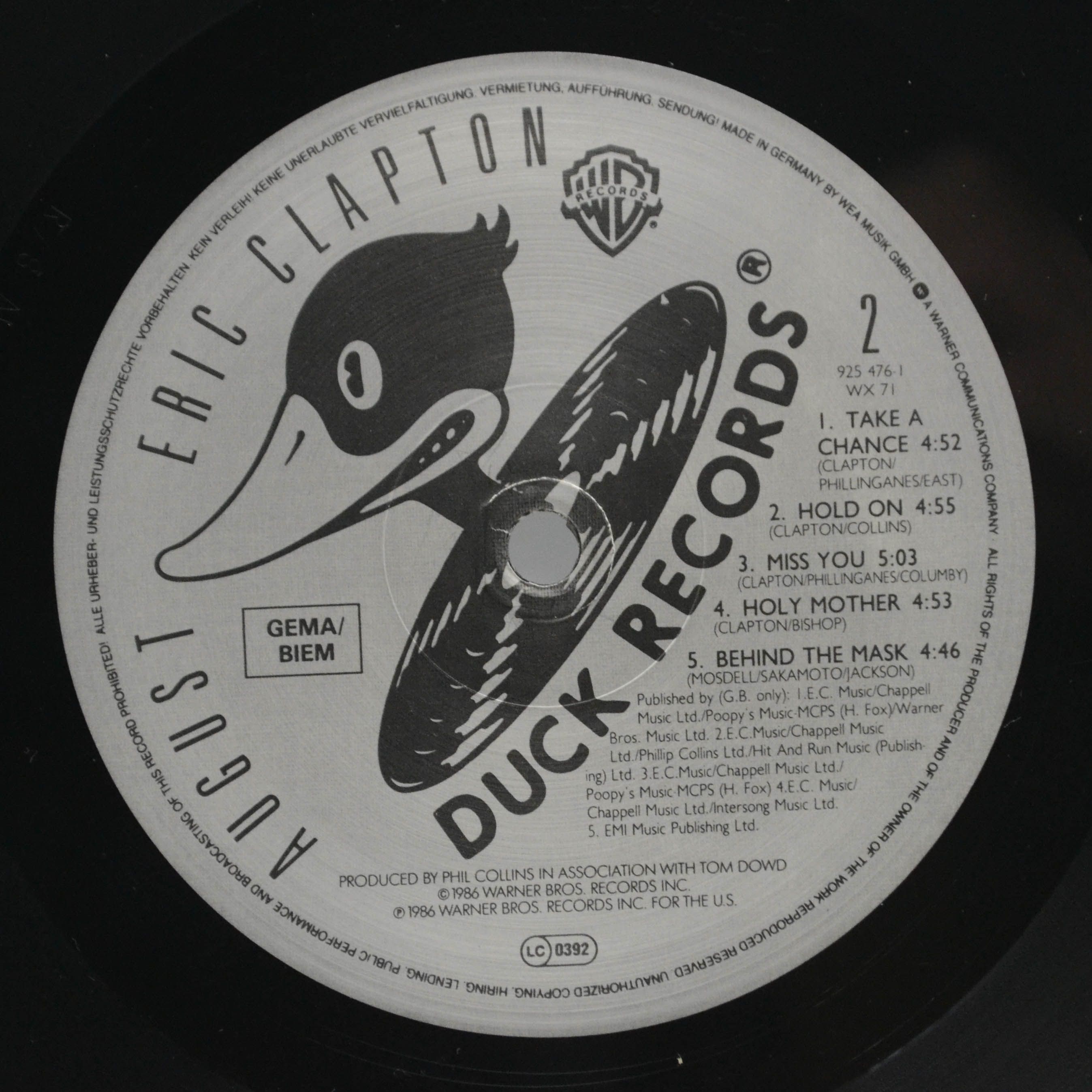 Eric Clapton — August, 1986