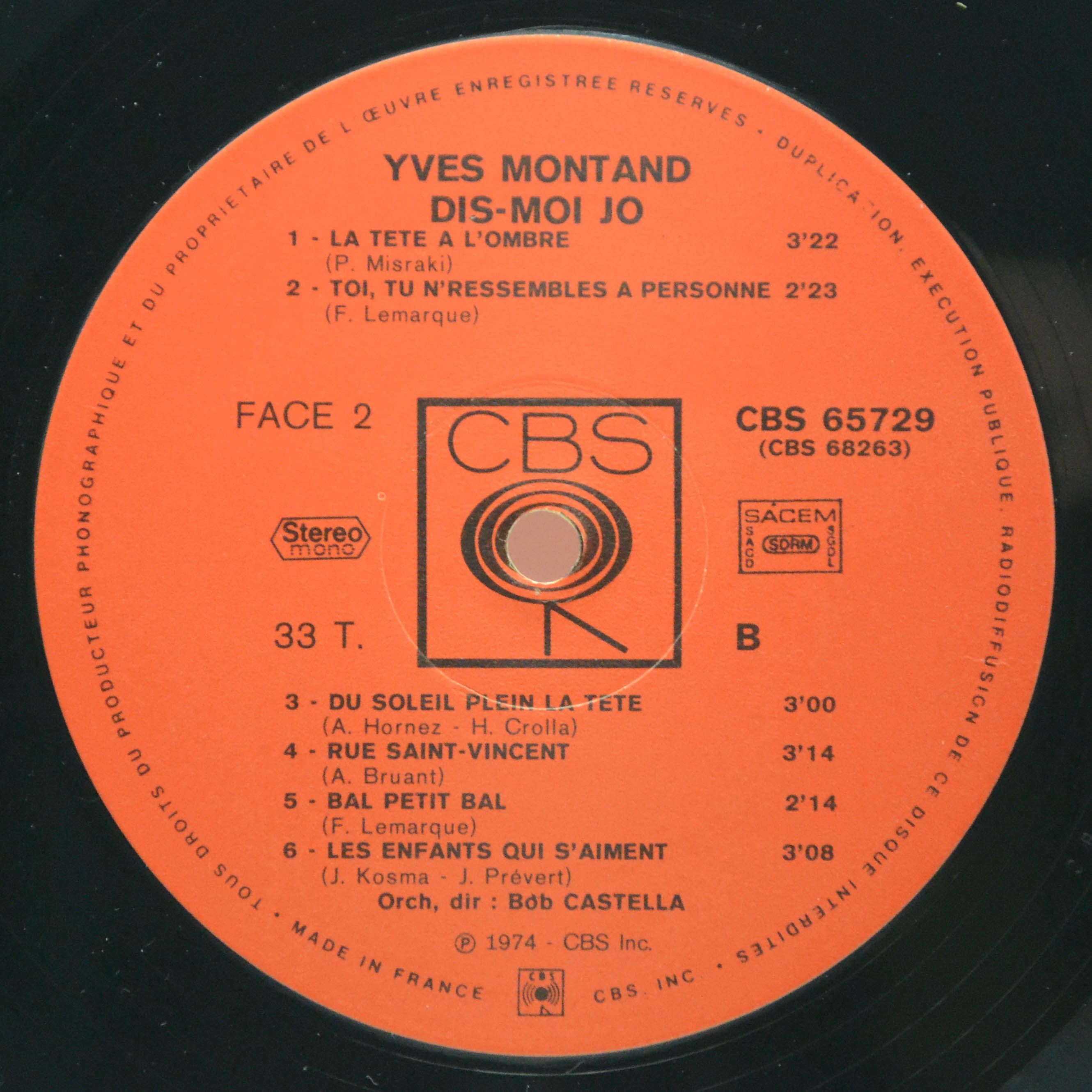 Yves Montand — Dis-Moi Jo (2LP, France), 1974