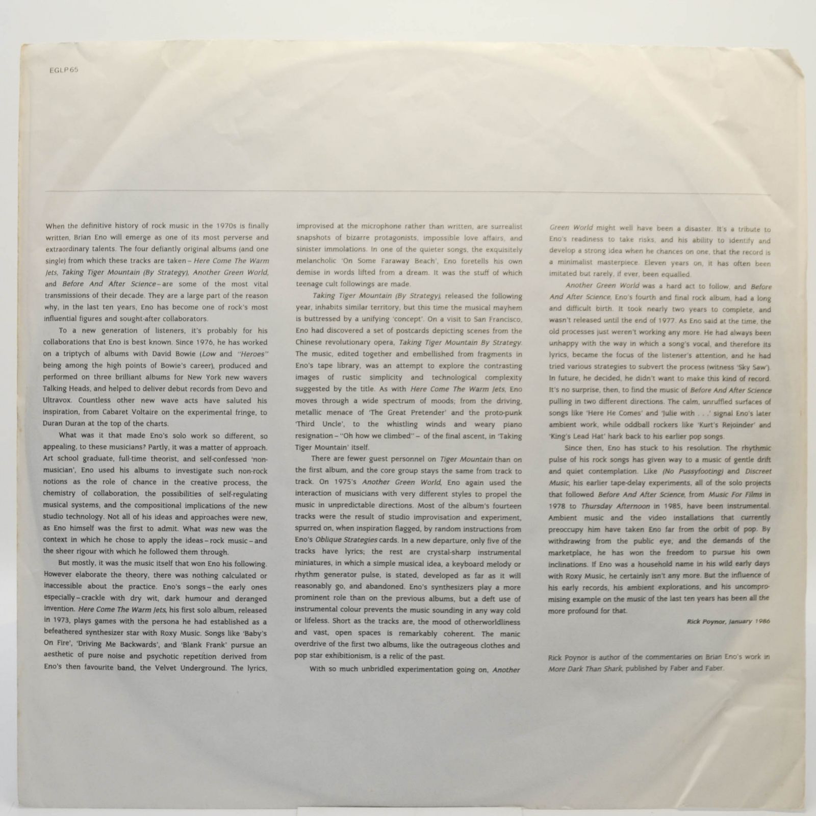 Eno — More Blank Than Frank (USA), 1986