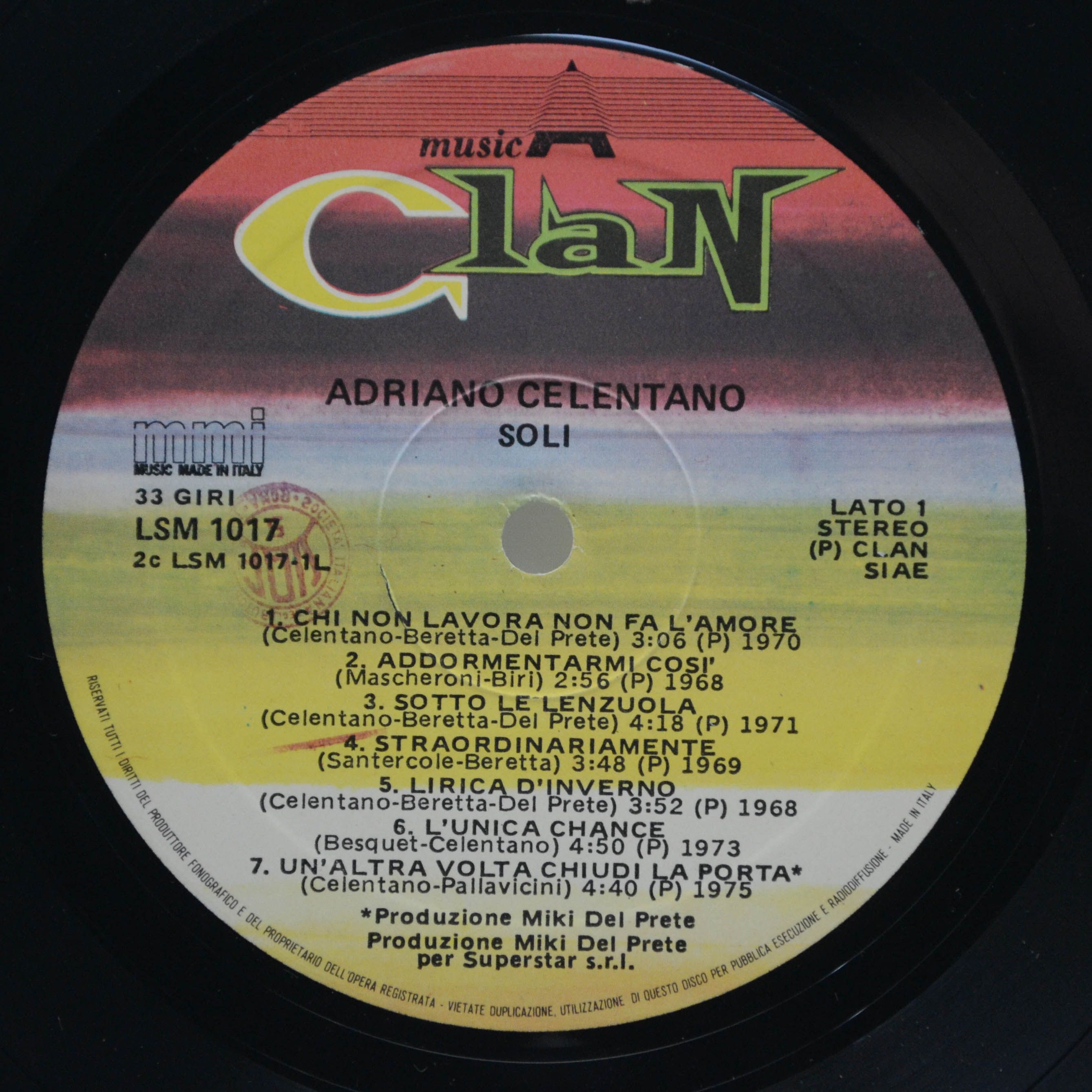 Adriano Celentano — Soli (Italy, Clan), 1984