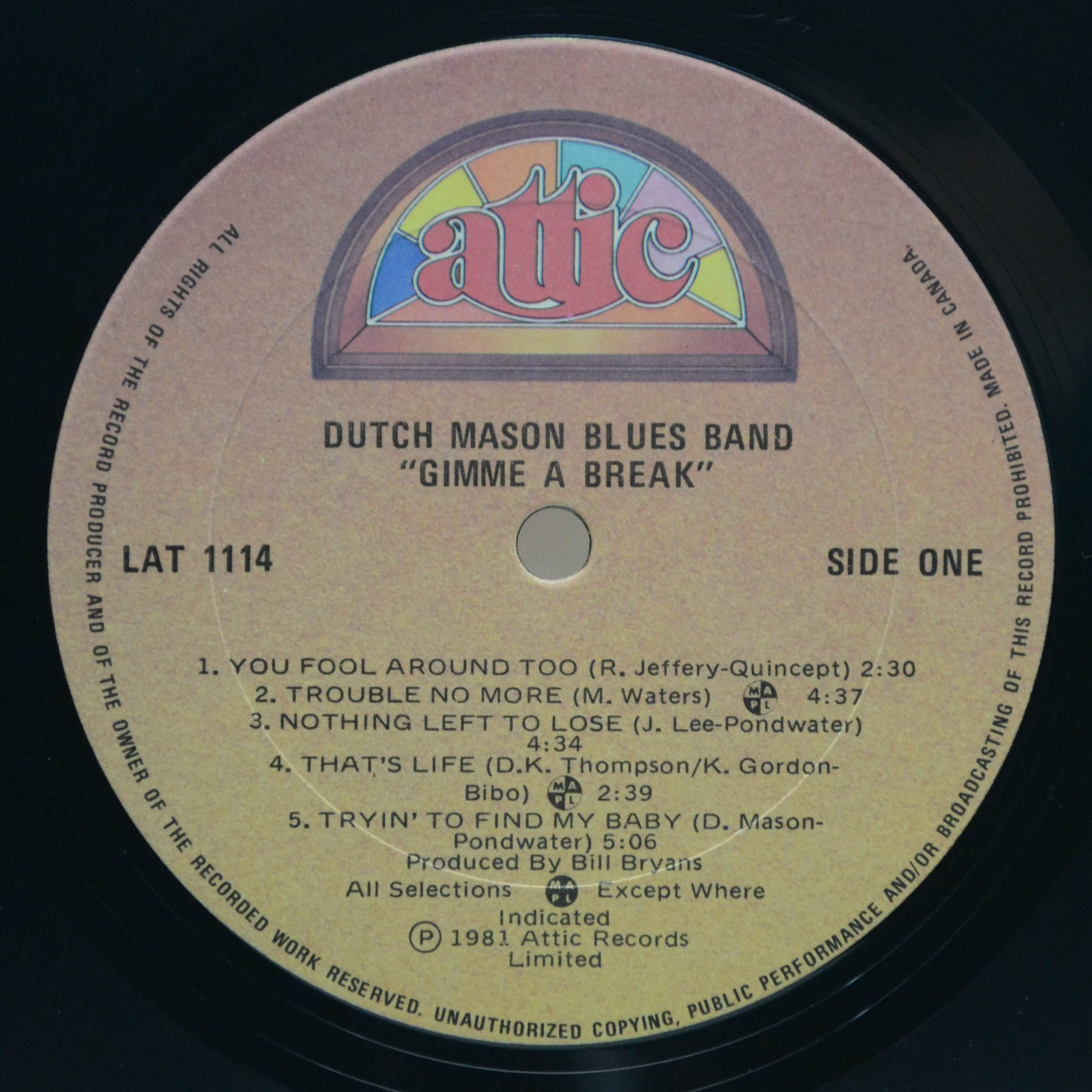 Dutch Mason Blues Band — Gimme A Break, 1981