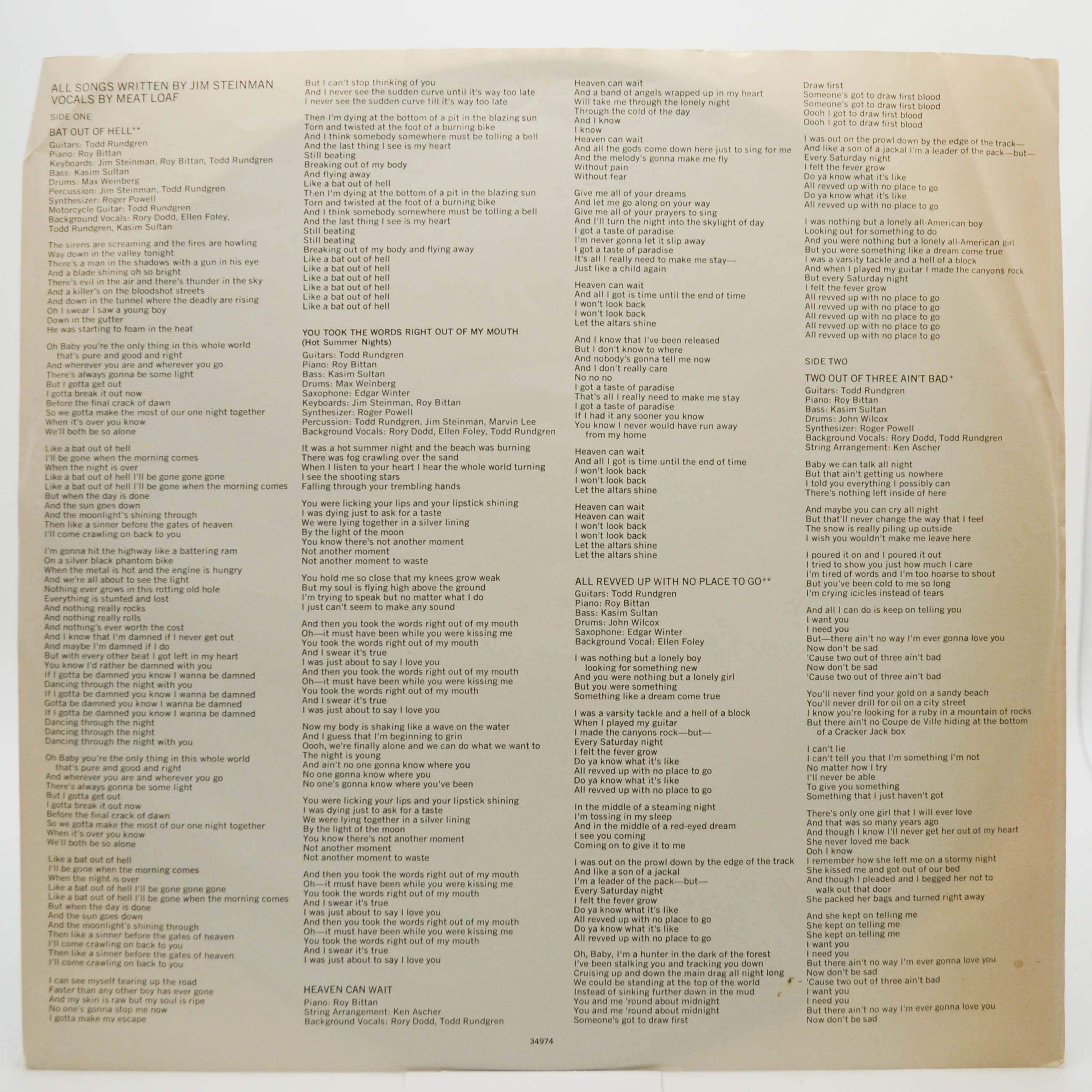 Meat Loaf — Bat Out Of Hell, 1977