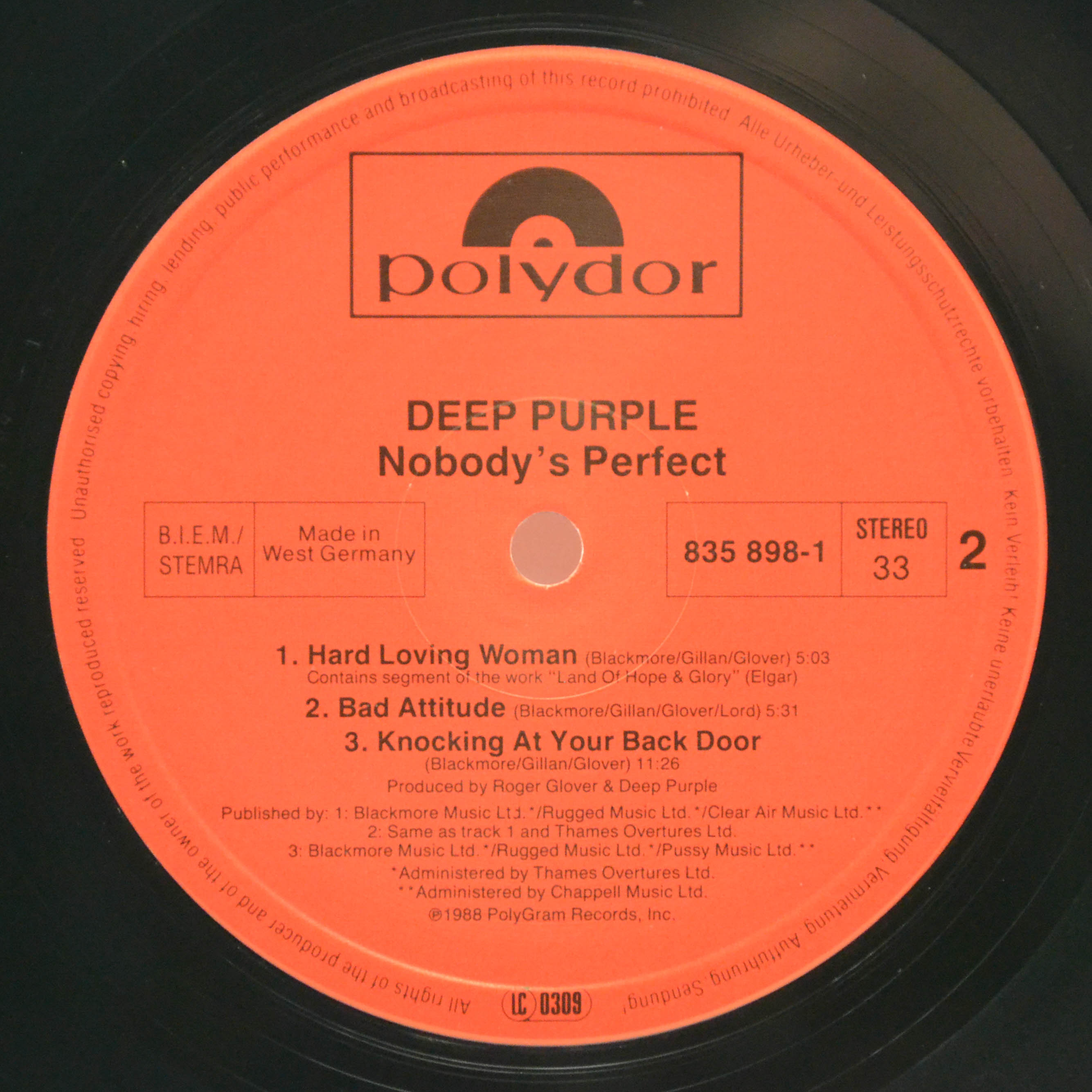 Deep Purple — Nobody's Perfect (2LP), 1988