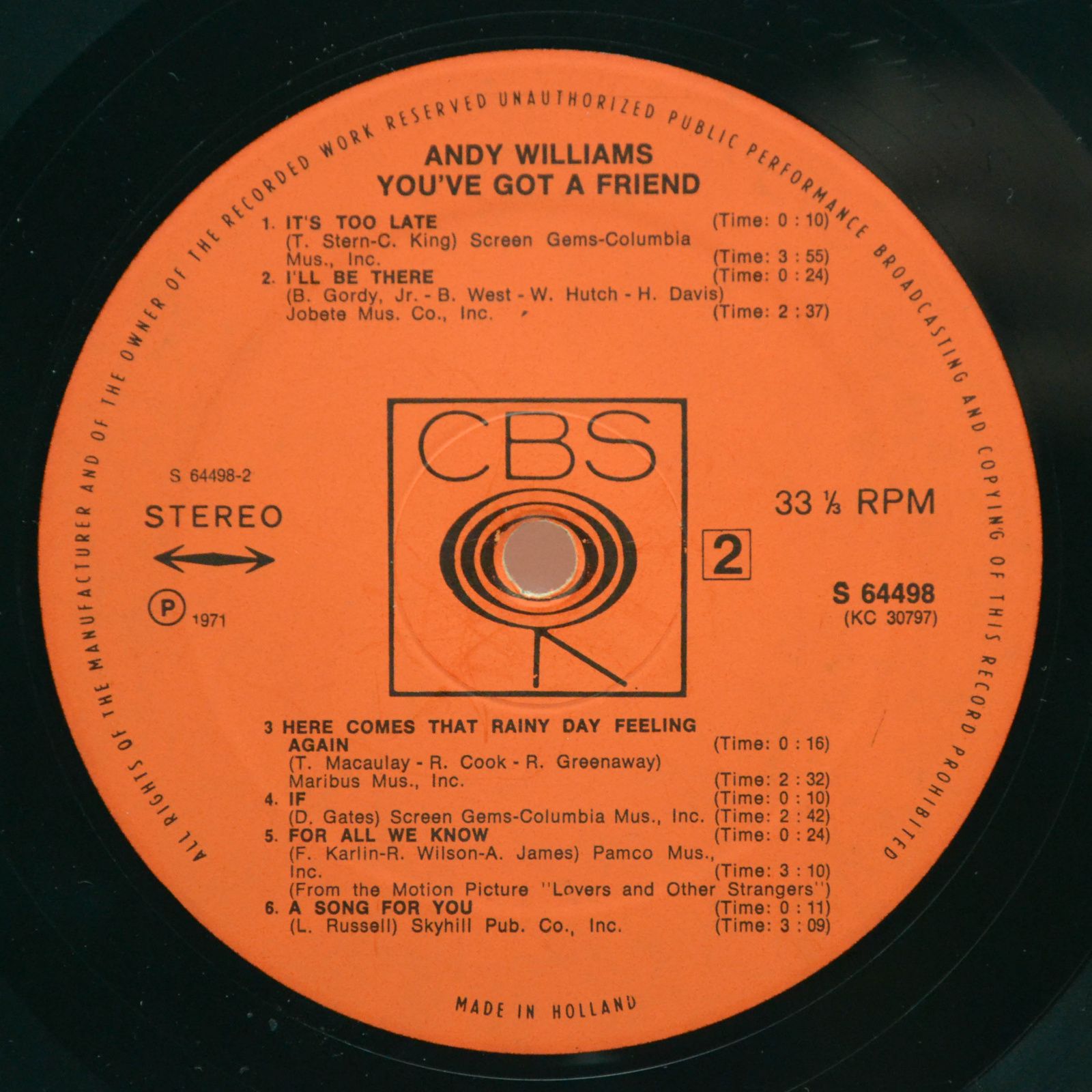 Andy Williams — You've Got A Friend, 1971