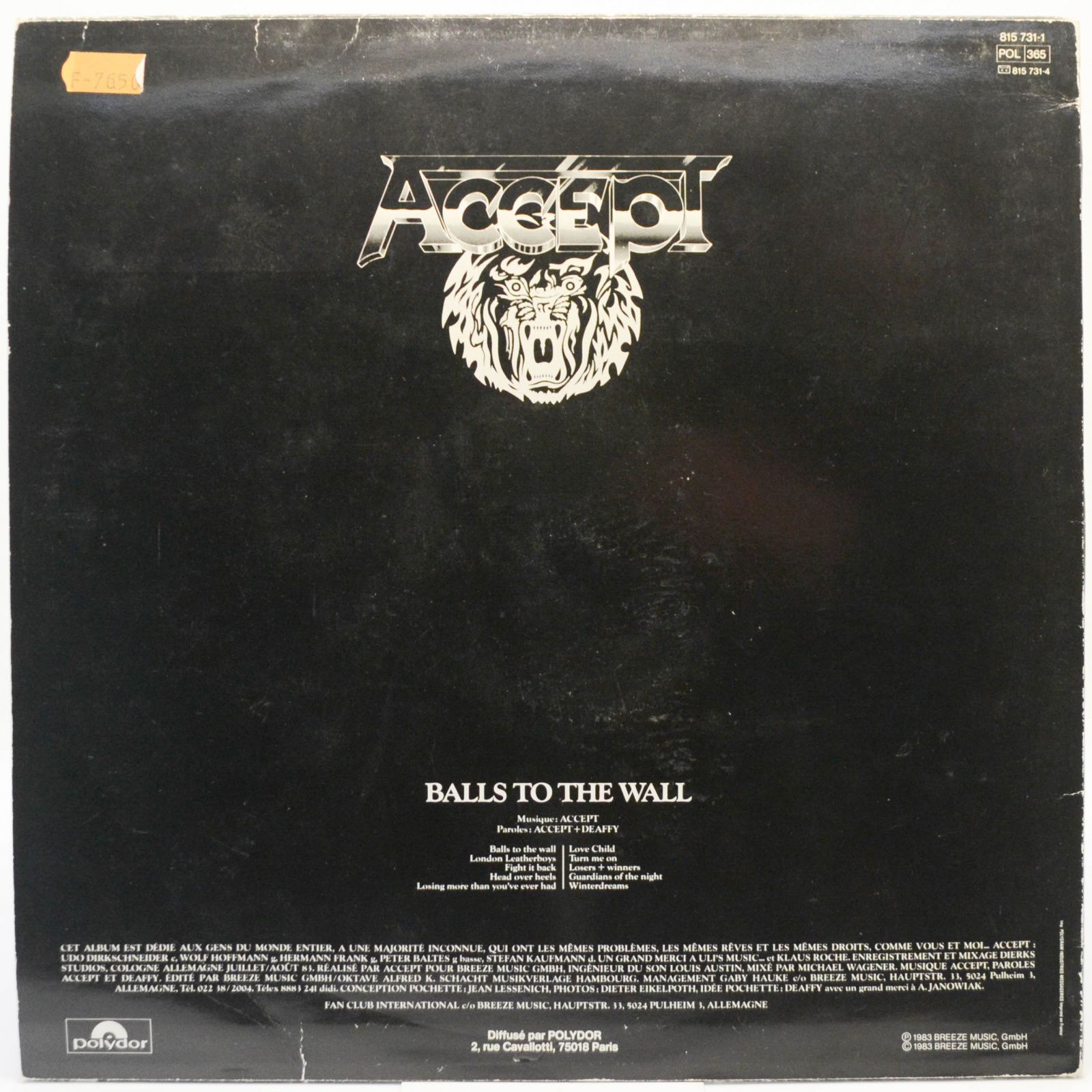 Accept — Balls To The Wall (poster), 1983