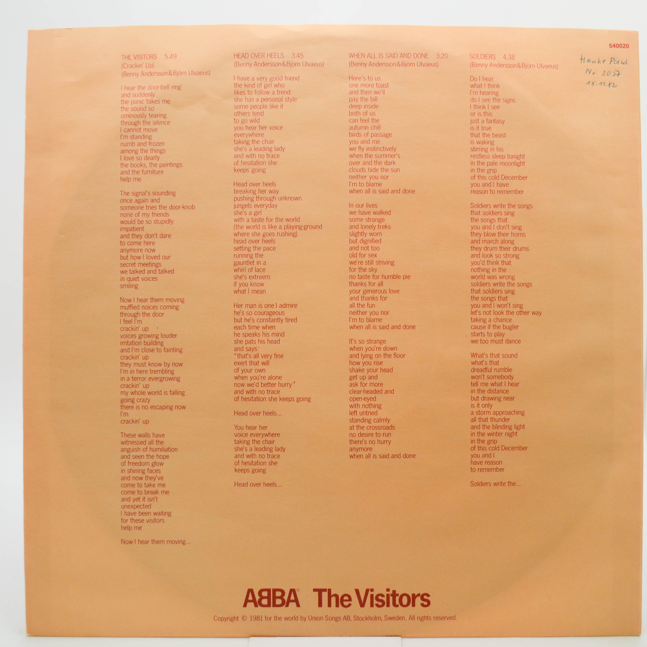 ABBA — The Visitors, 1981