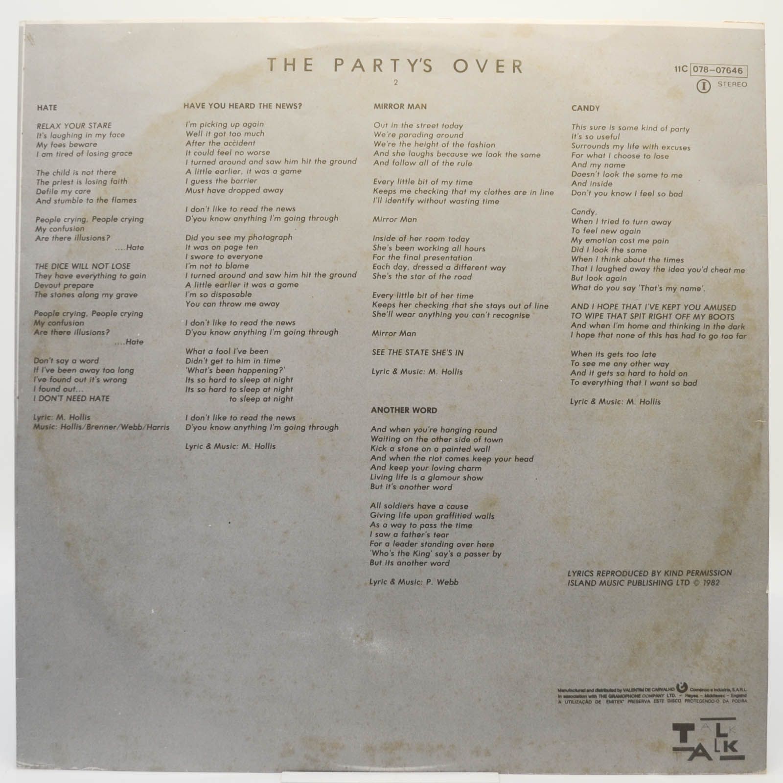 Talk Talk — The Party's Over, 1982