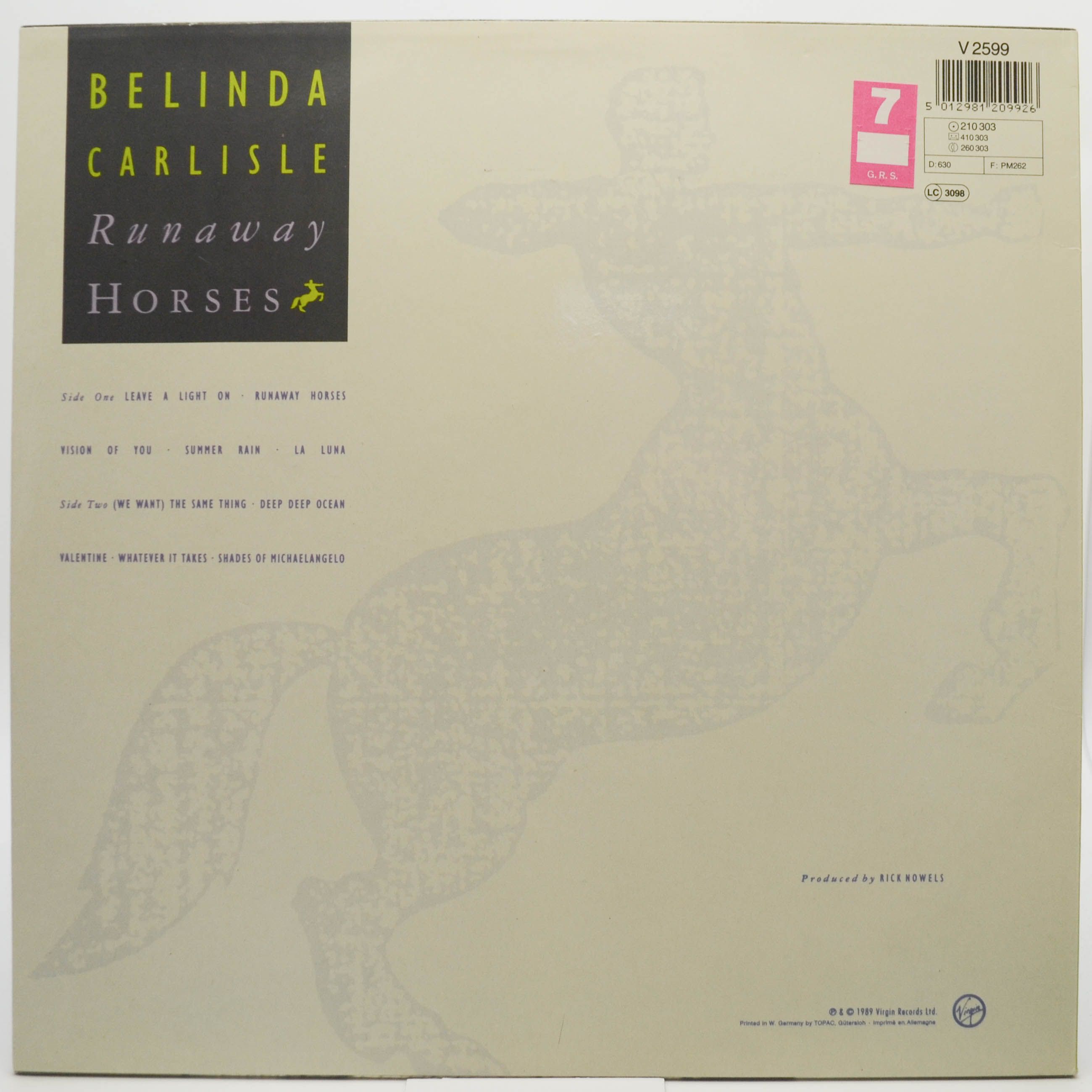 Belinda Carlisle — Runaway Horses, 1989