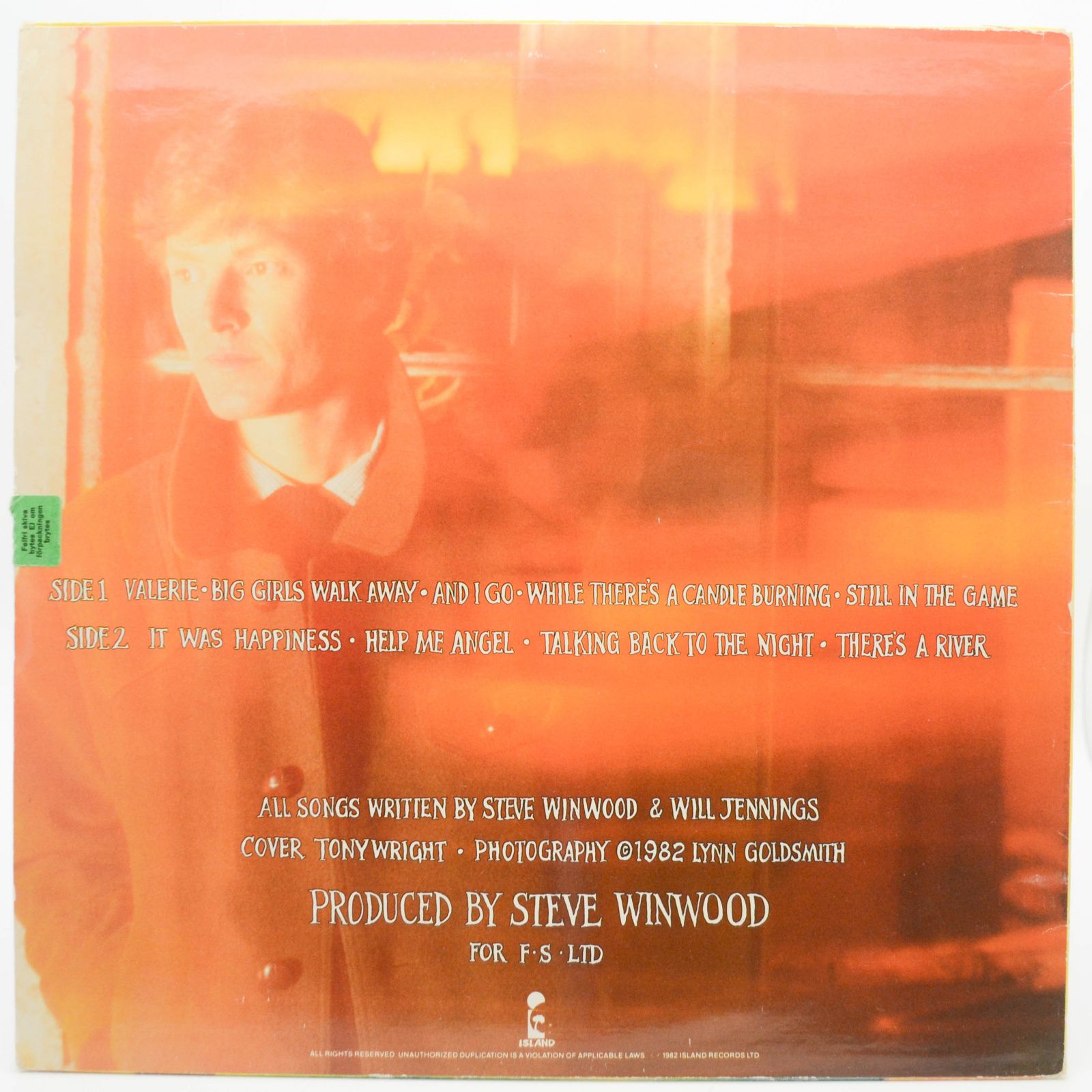 Steve Winwood — Talking Back To The Night, 1982