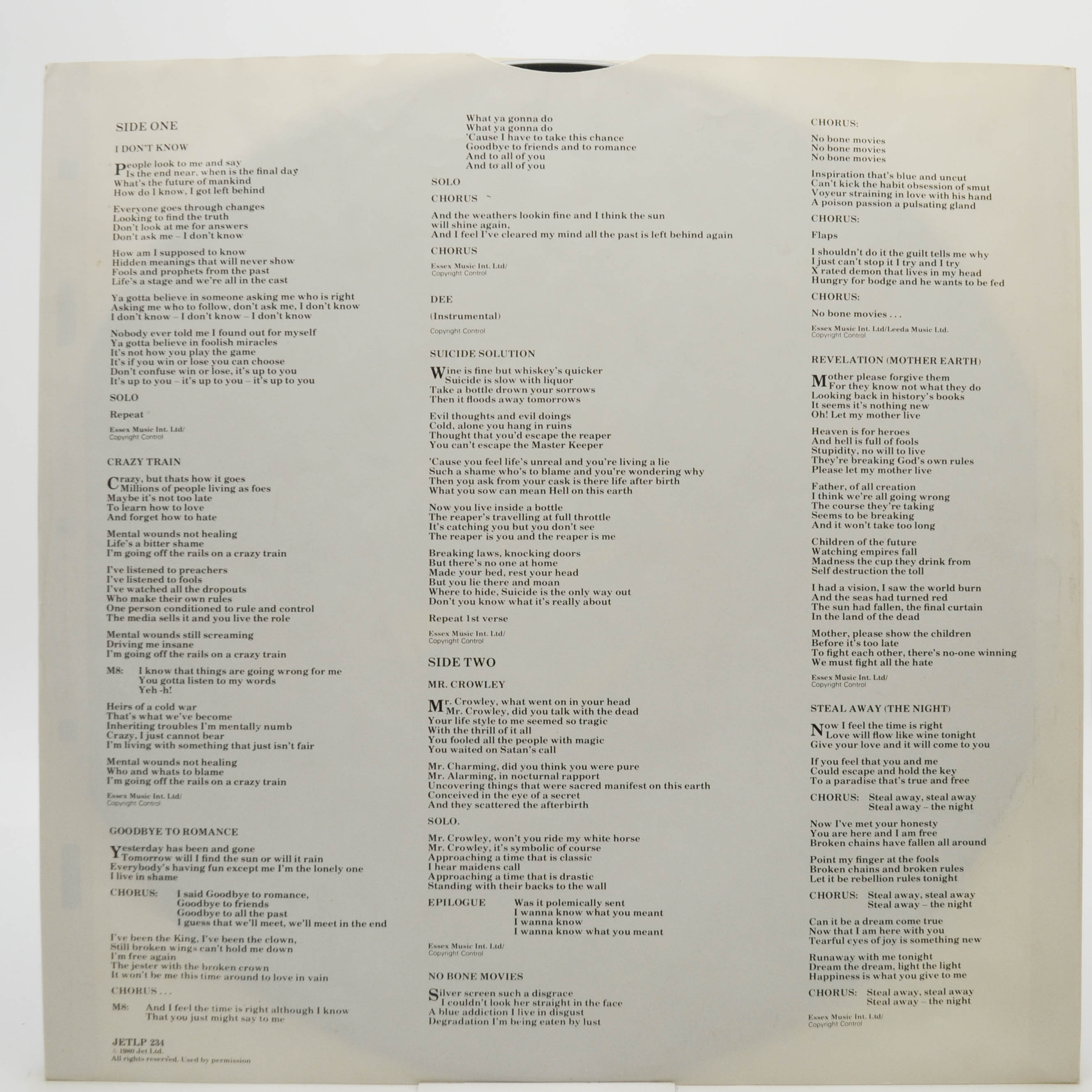 Ozzy Osbourne — Blizzard Of Ozz, 1980