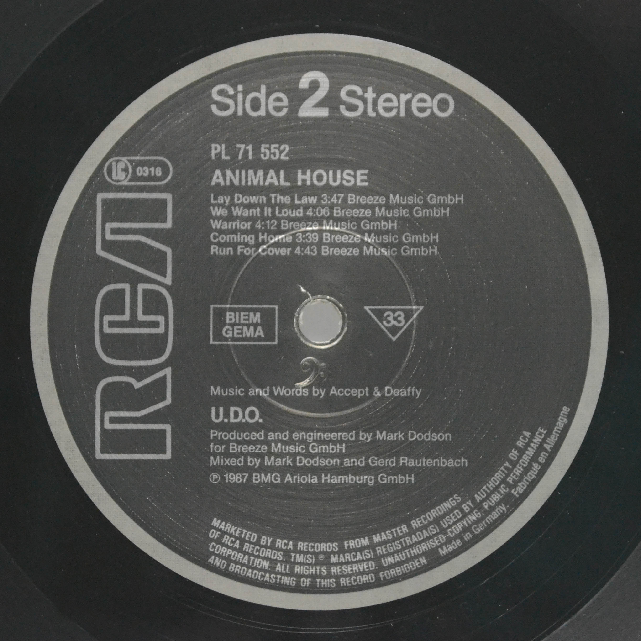 U.D.O. — Animal House, 1987