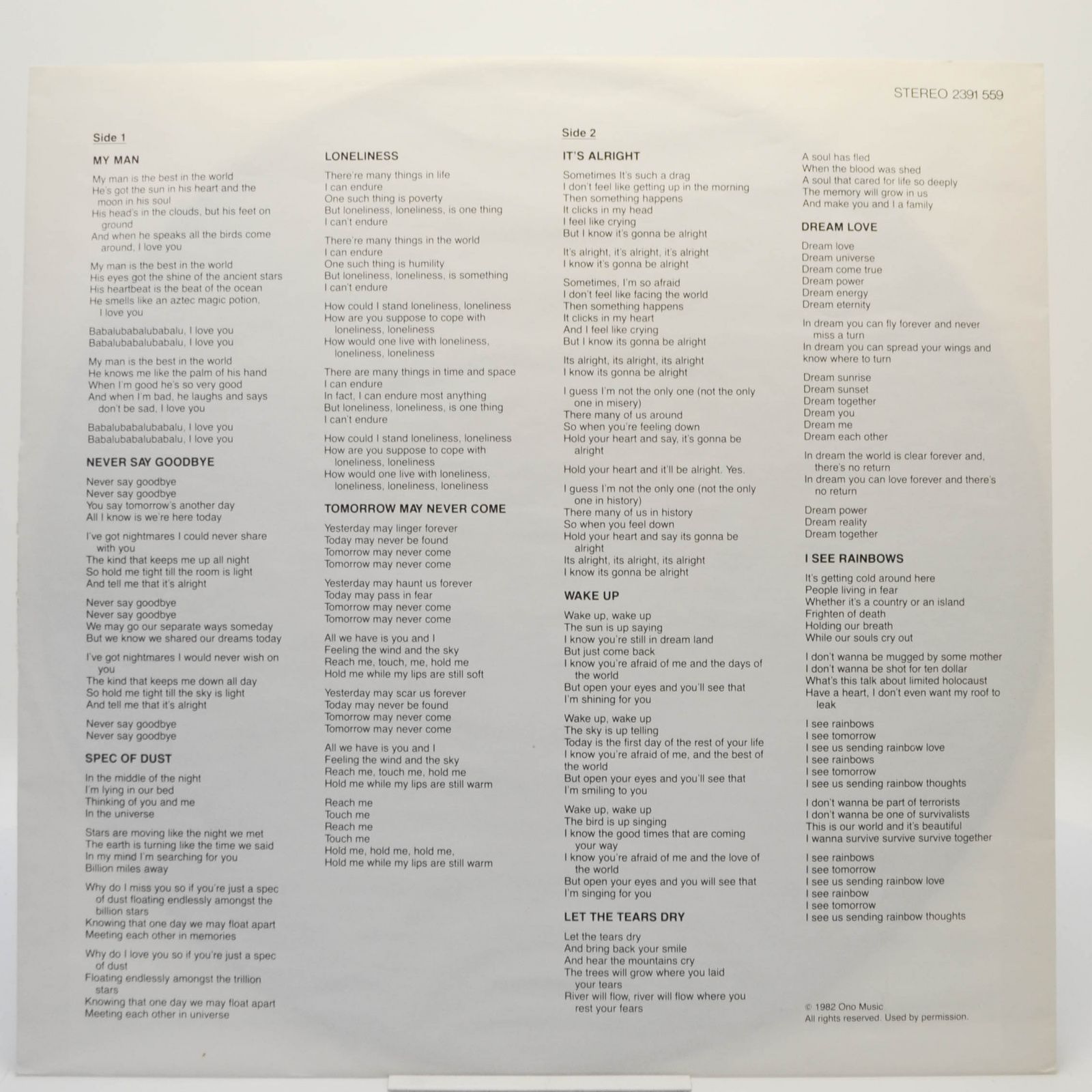 Yoko Ono — It's Alright (I See Rainbows), 1982