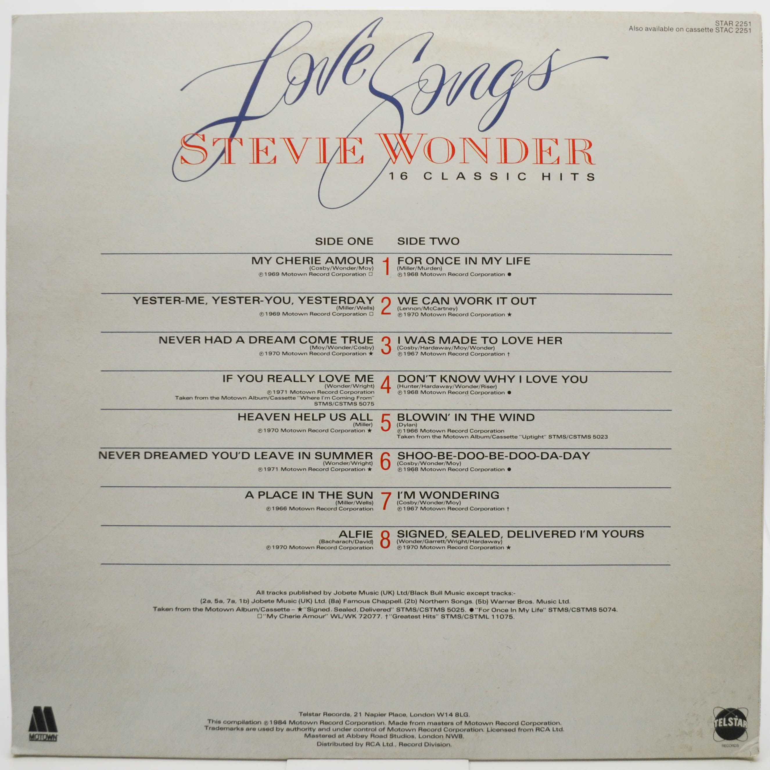 Stevie Wonder — Love Songs (UK), 1984