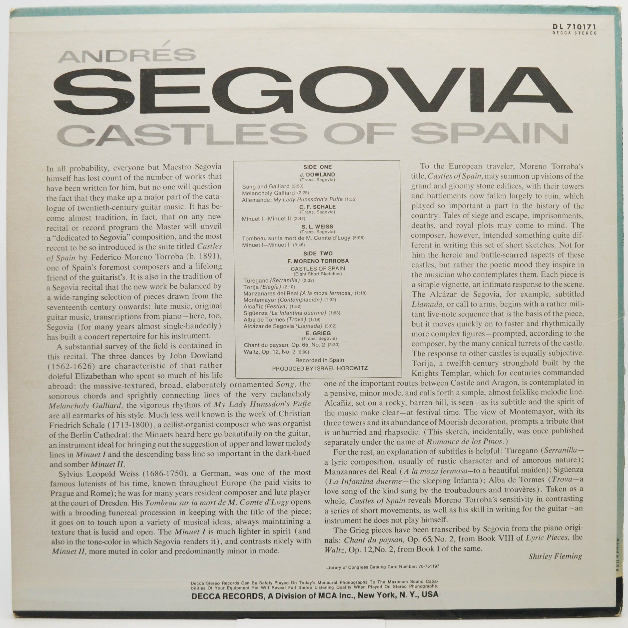 Andrés Segovia — Castles Of Spain (USA), 1970