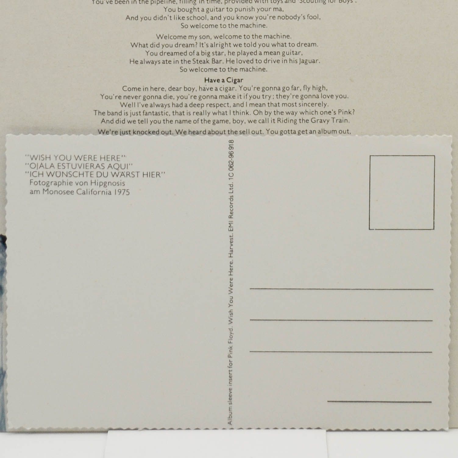 Pink Floyd — Wish You Were Here (postcard), 1975