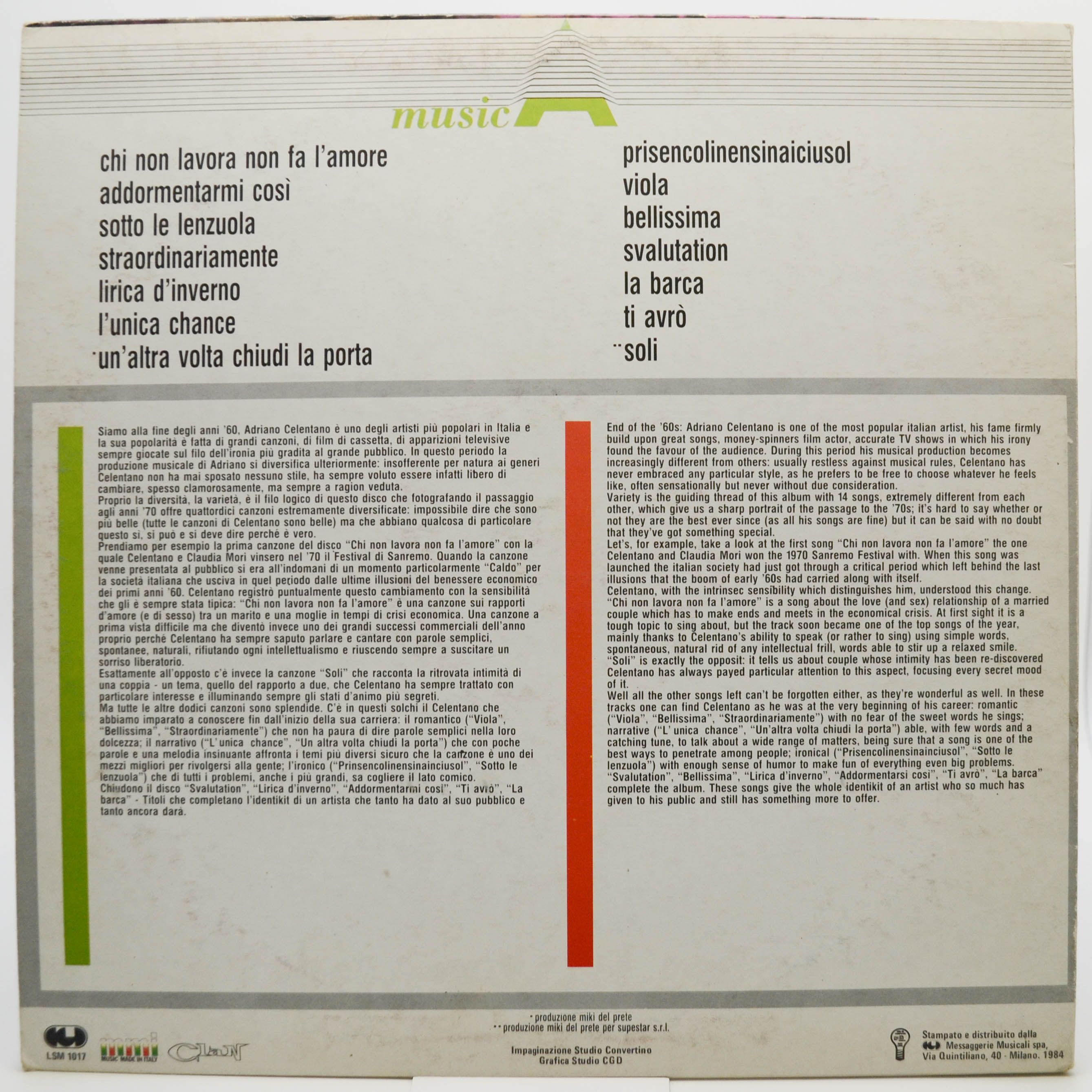 Adriano Celentano — Soli (Italy, Clan), 1984