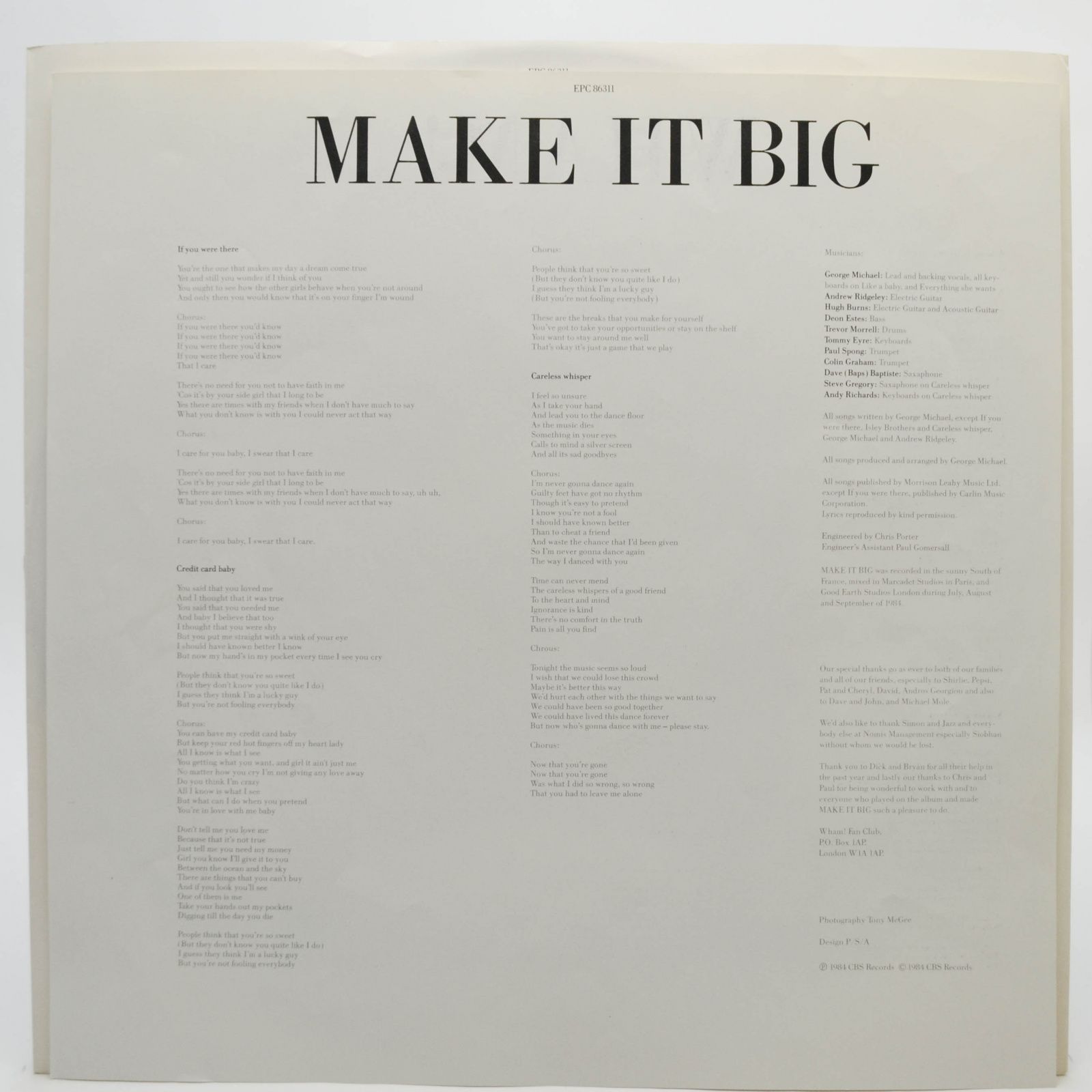 Wham! — Make It Big (poster), 1984