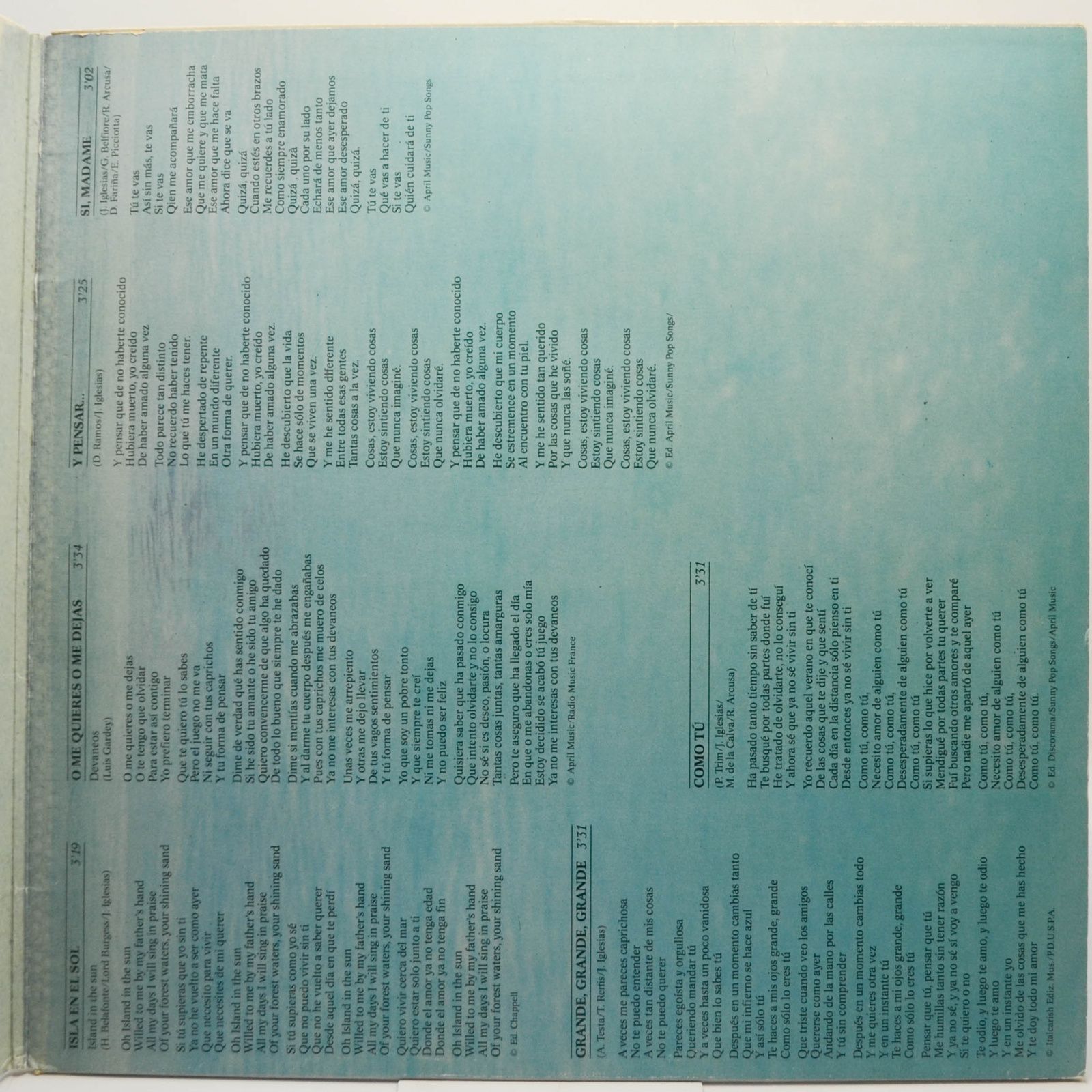 Julio Iglesias — De Niña A Mujer, 1981