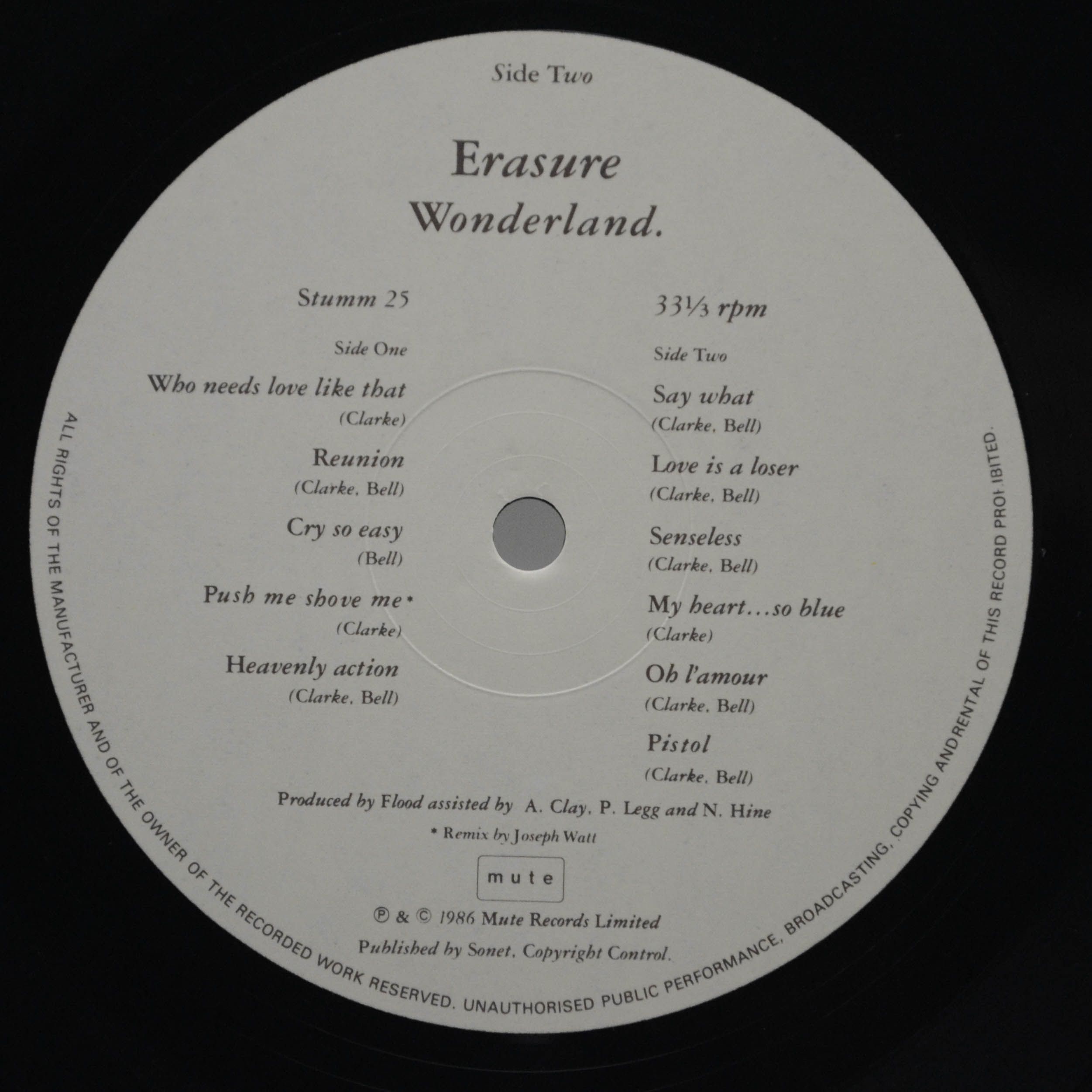 Erasure — Wonderland (1-st, UK), 1986