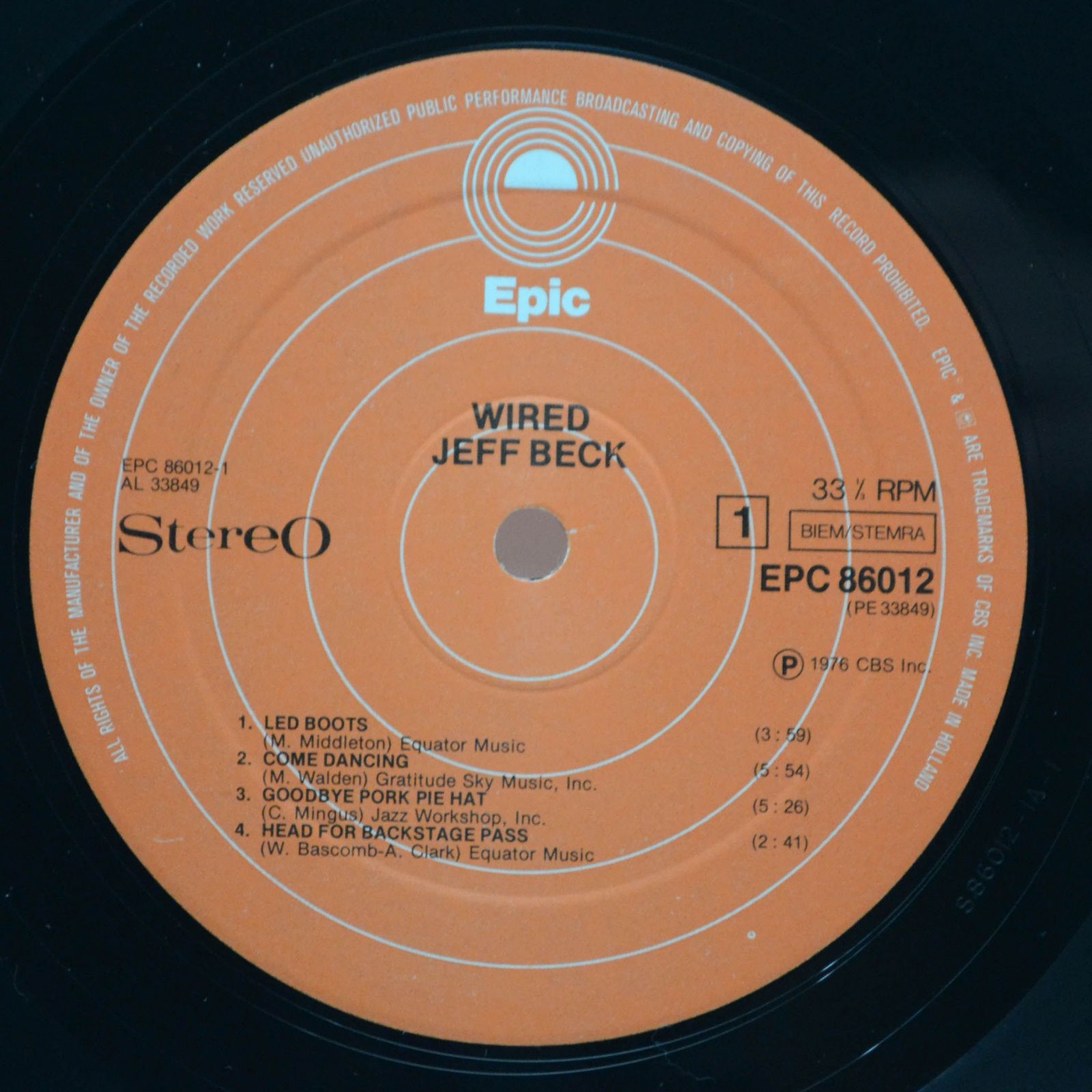 Jeff Beck — Wired, 1976