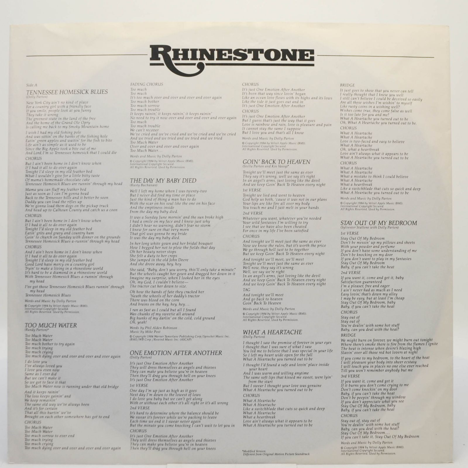 Various — Rhinestone - Original Soundtrack, 1984