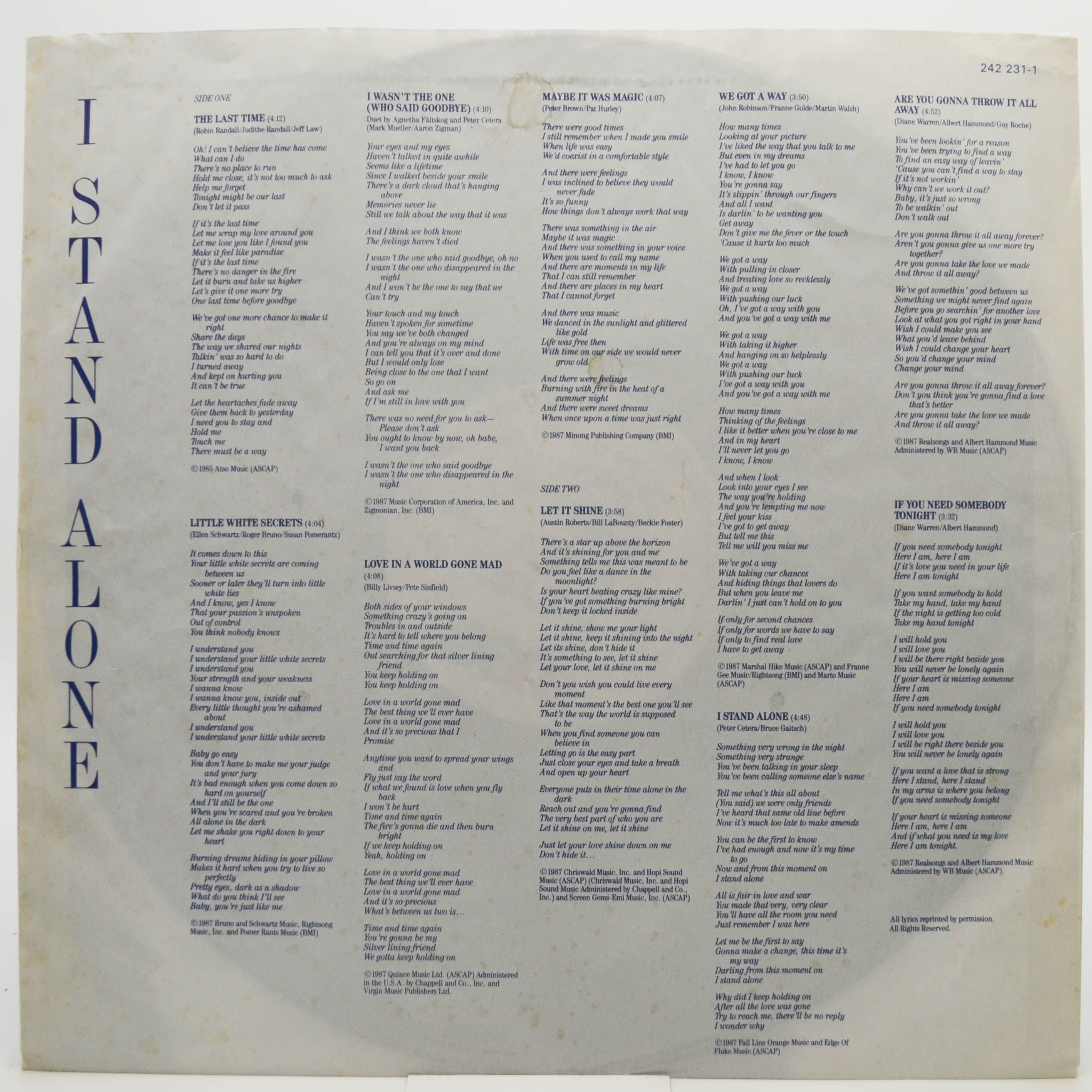 Agnetha Fältskog — I Stand Alone, 1987