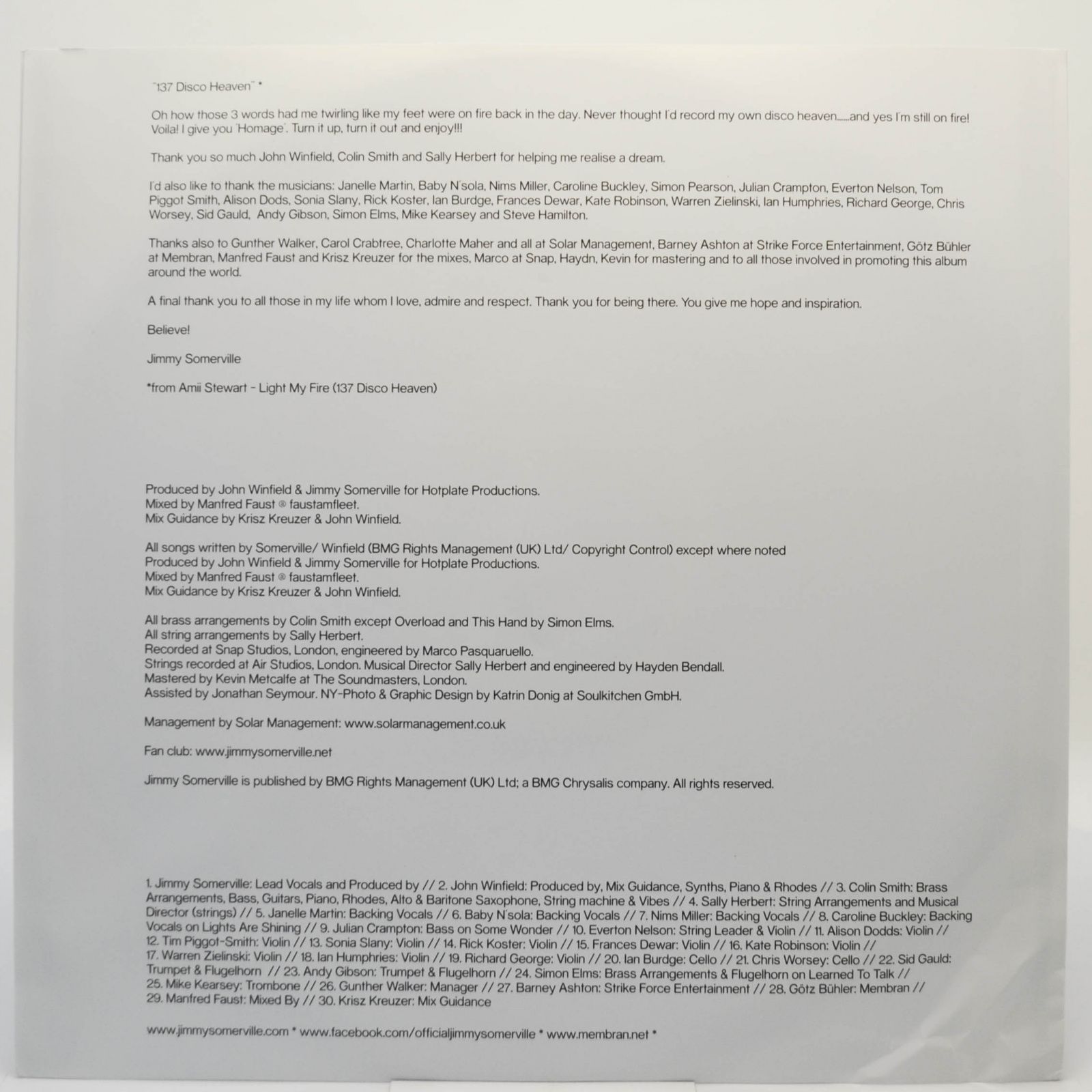 Jimmy Somerville — Homage (2LP), 2015