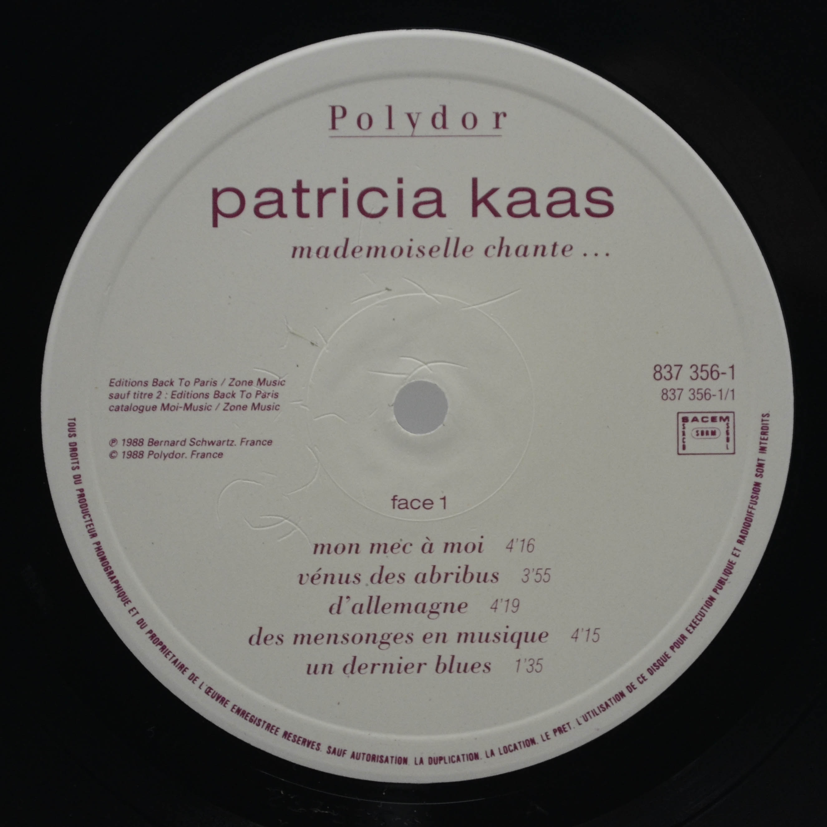 Patricia Kaas — Mademoiselle Chante... (1-st, France), 1988