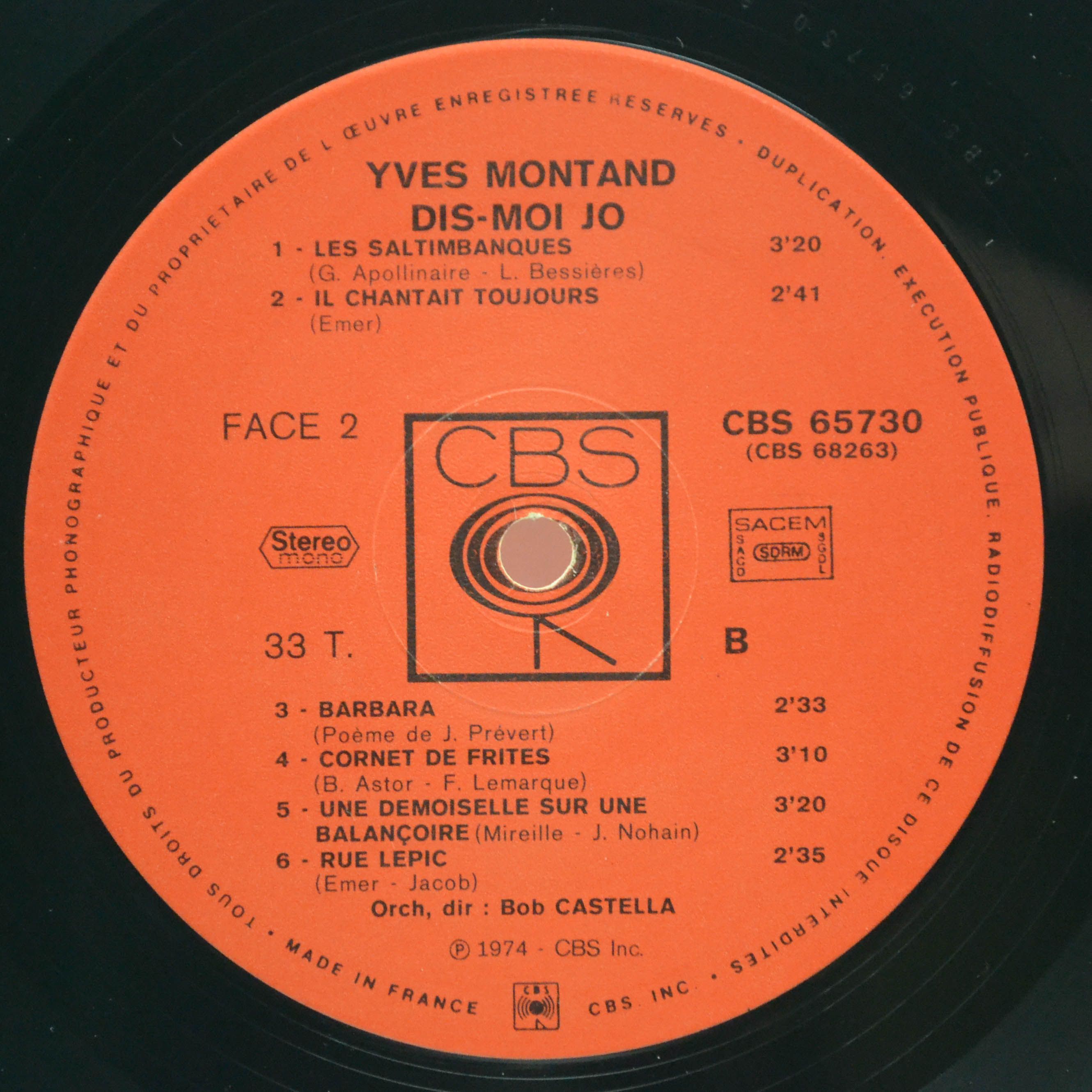 Yves Montand — Dis-Moi Jo (2LP, France), 1974