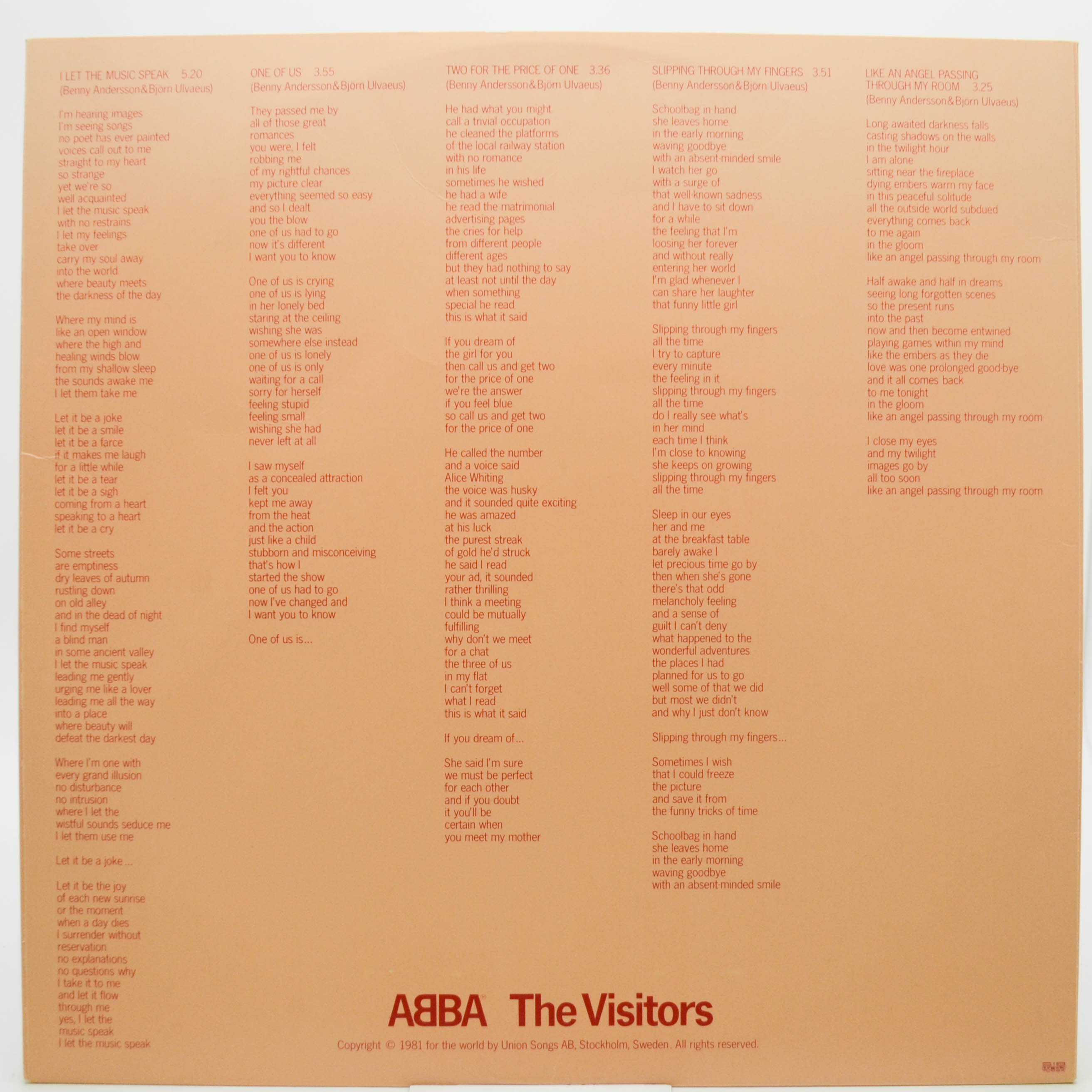 ABBA — The Visitors (1-st, Sweden), 1981