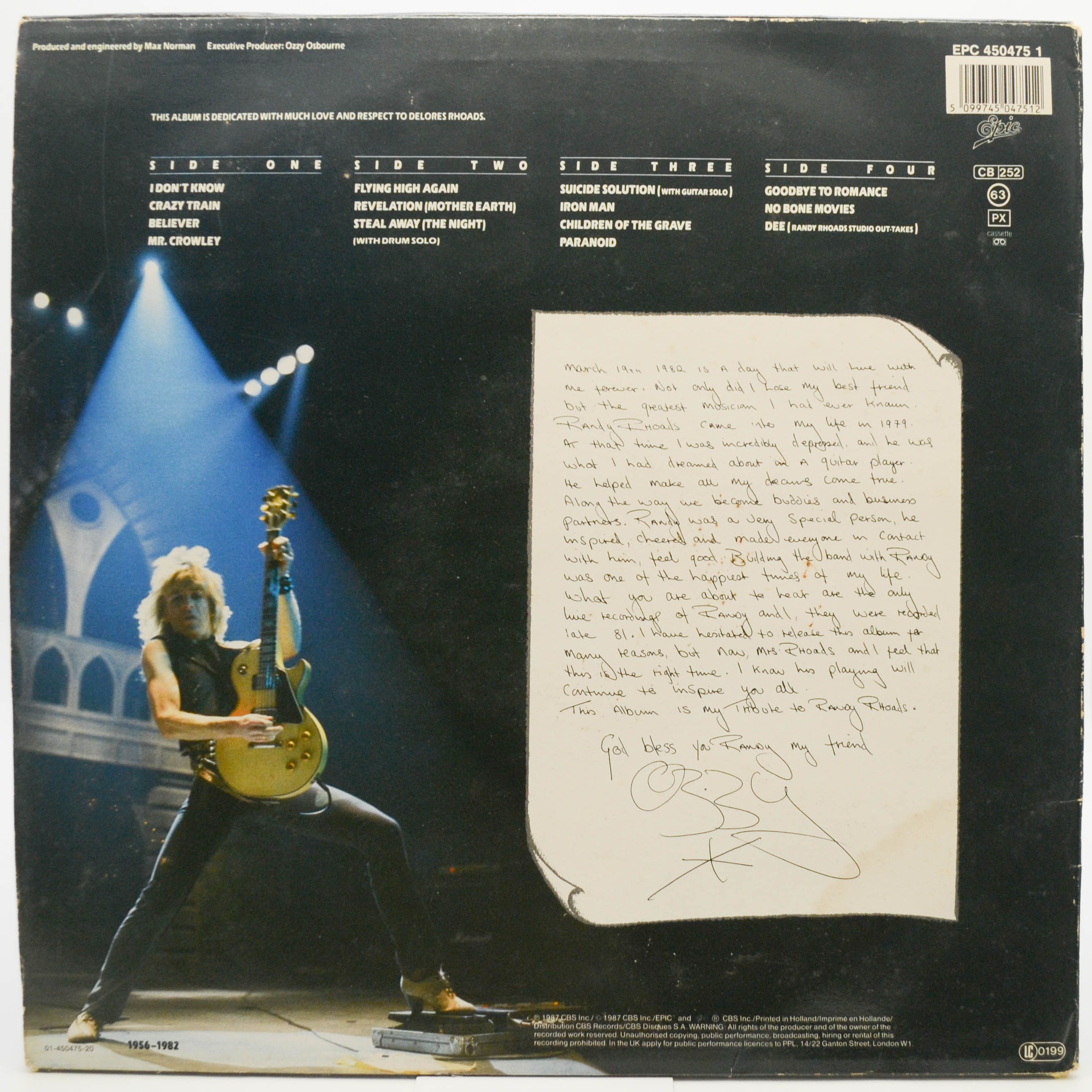 Ozzy Osbourne — Randy Rhoads Tribute (2LP), 1987