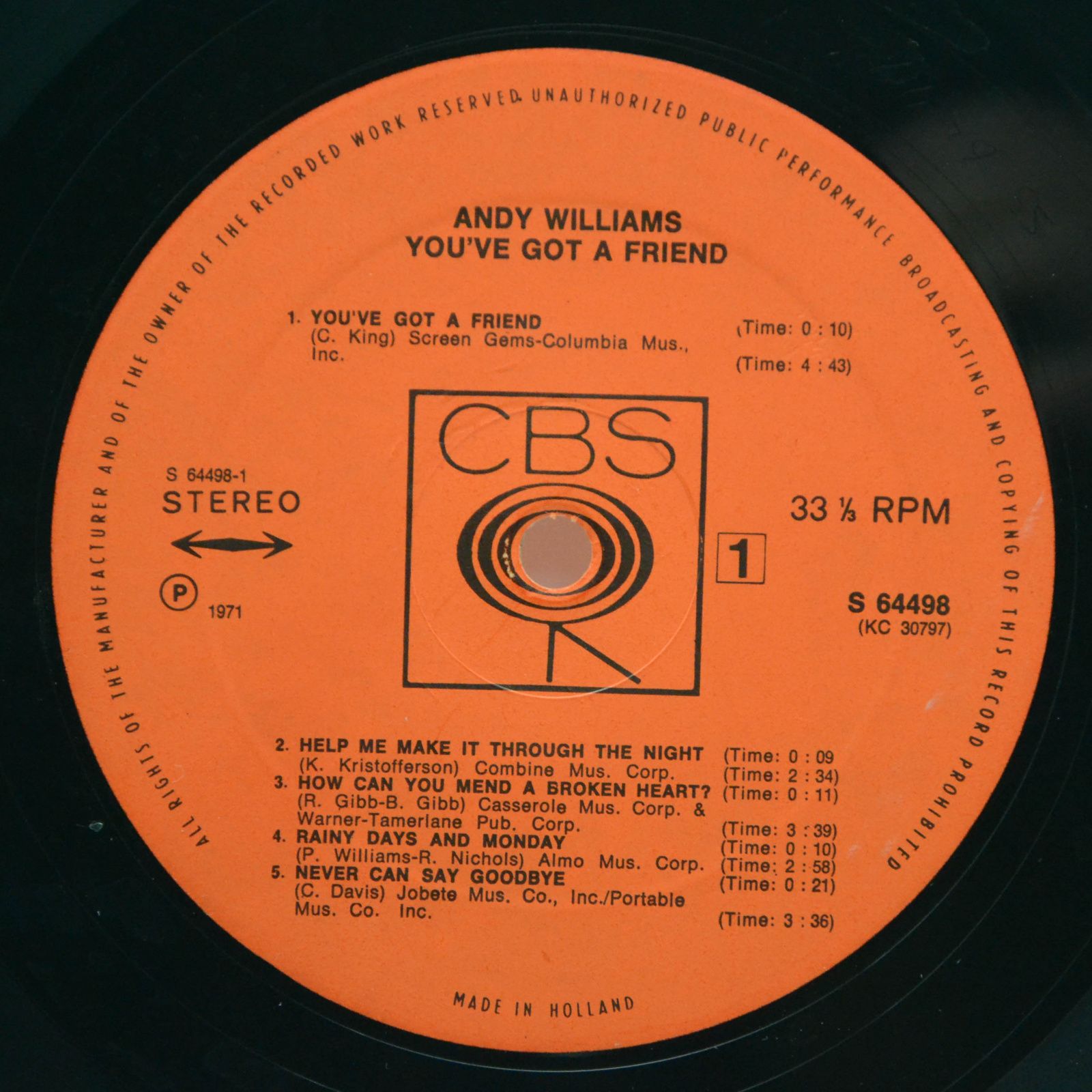 Andy Williams — You've Got A Friend, 1971