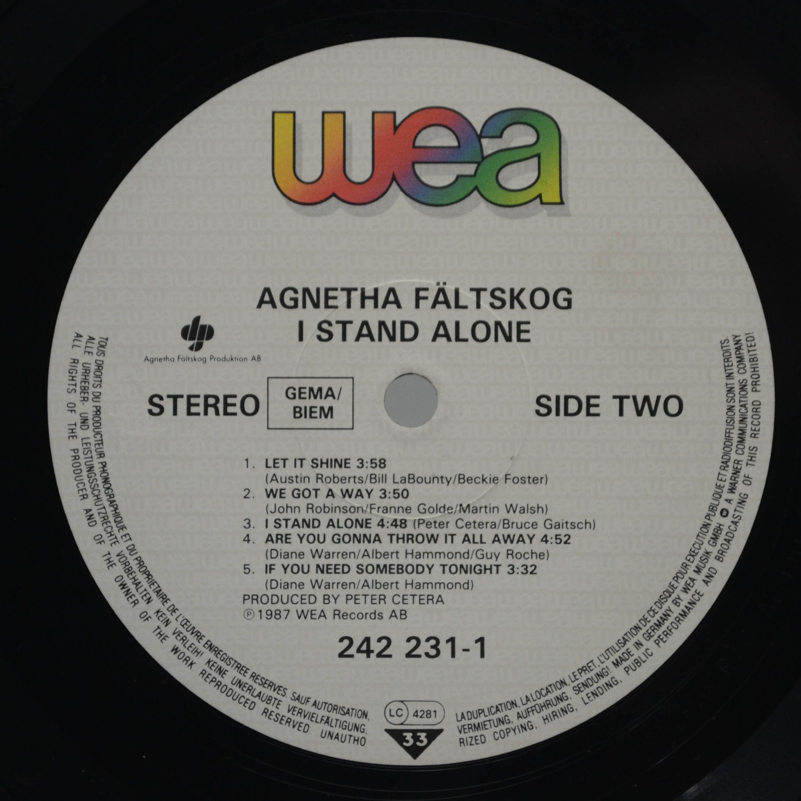Agnetha Fältskog — I Stand Alone, 1987