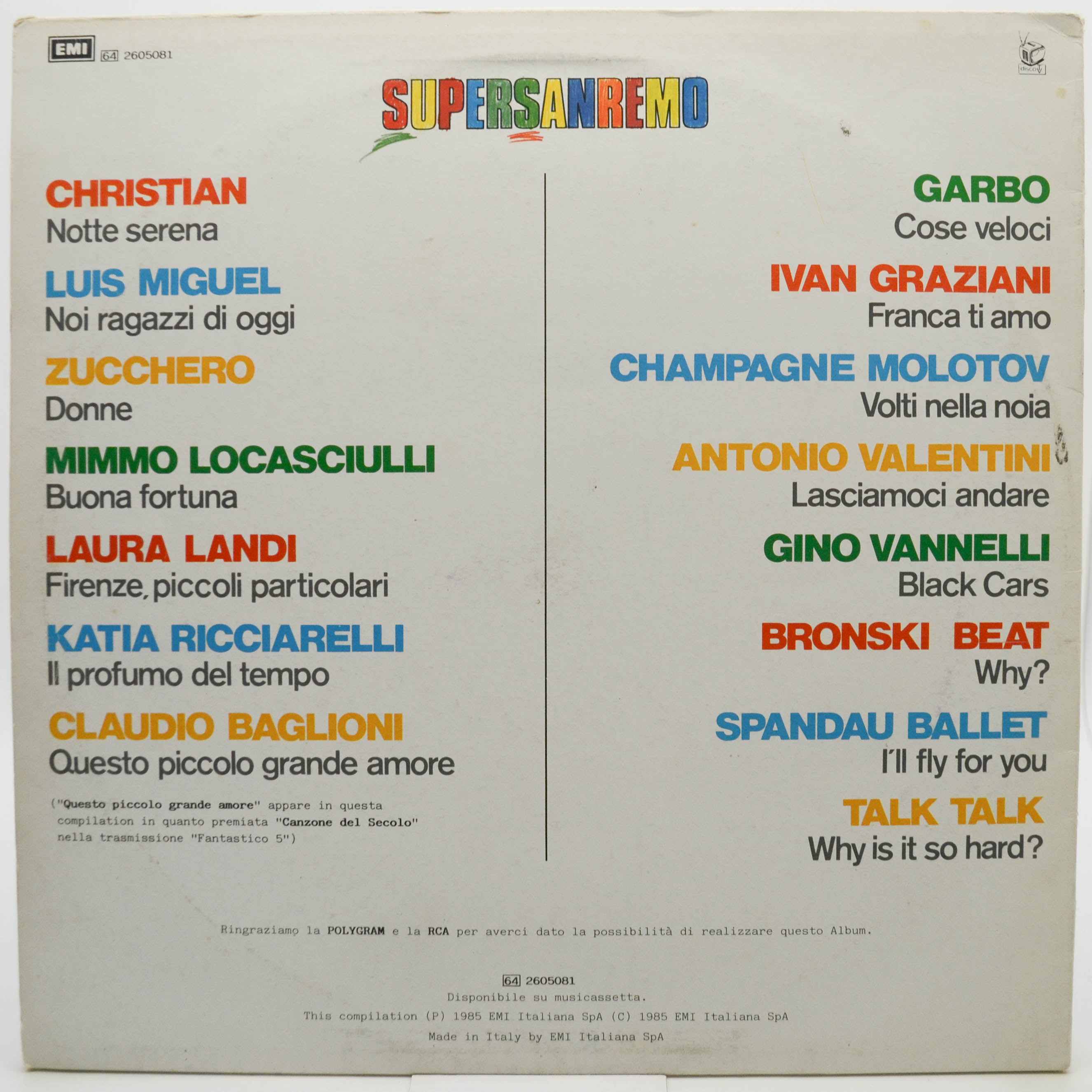 Various — Supersanremo 1985, 1985
