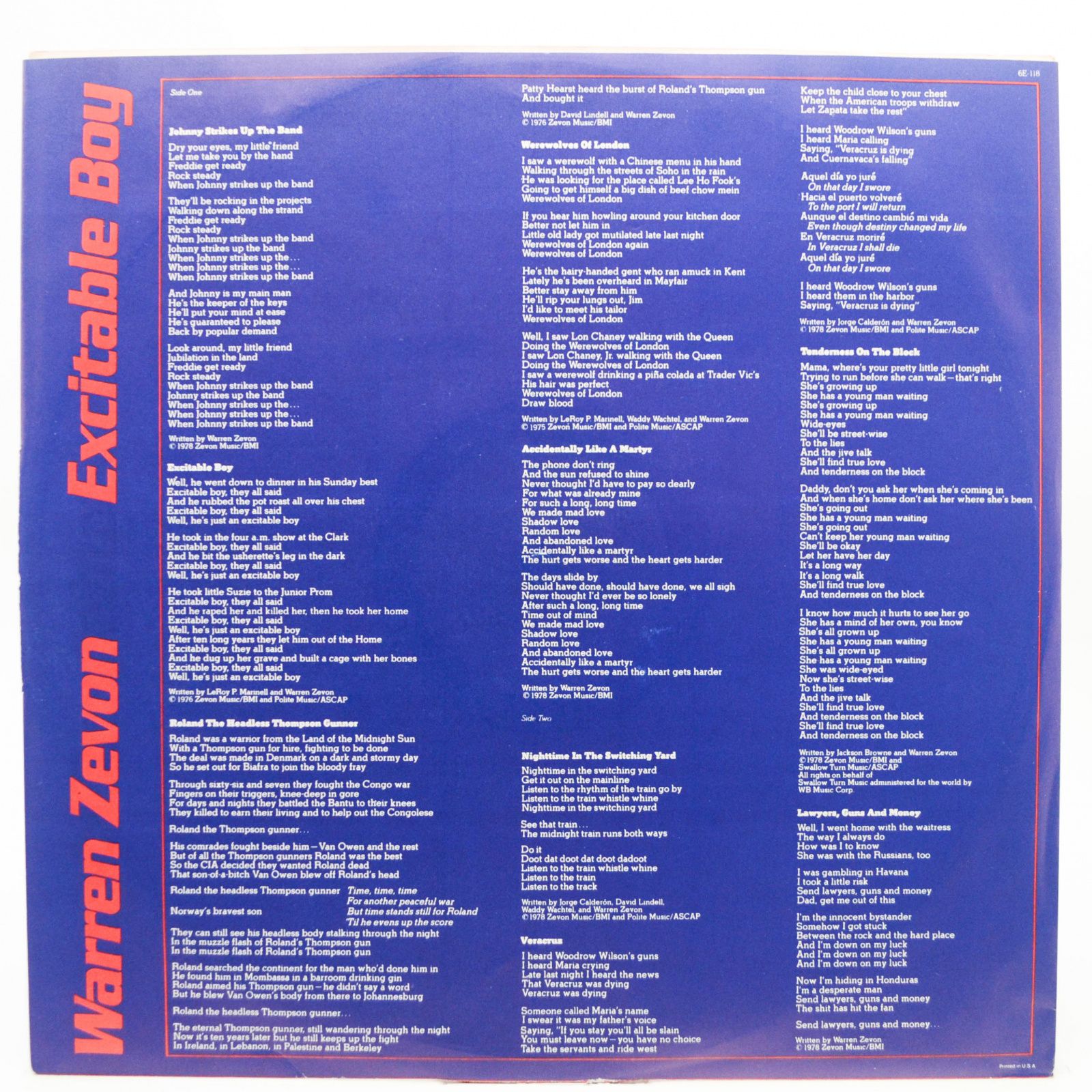 Warren Zevon — Excitable Boy (1-st, USA), 1978